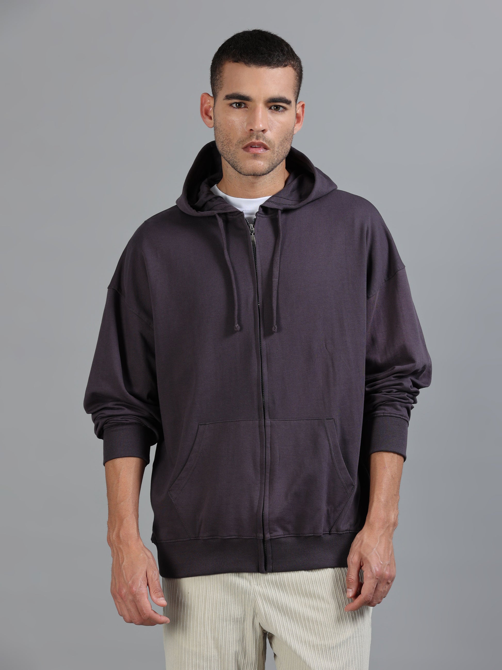 Men Oversized Hoodie Pure Cotton, Dark Grey SILISOUL