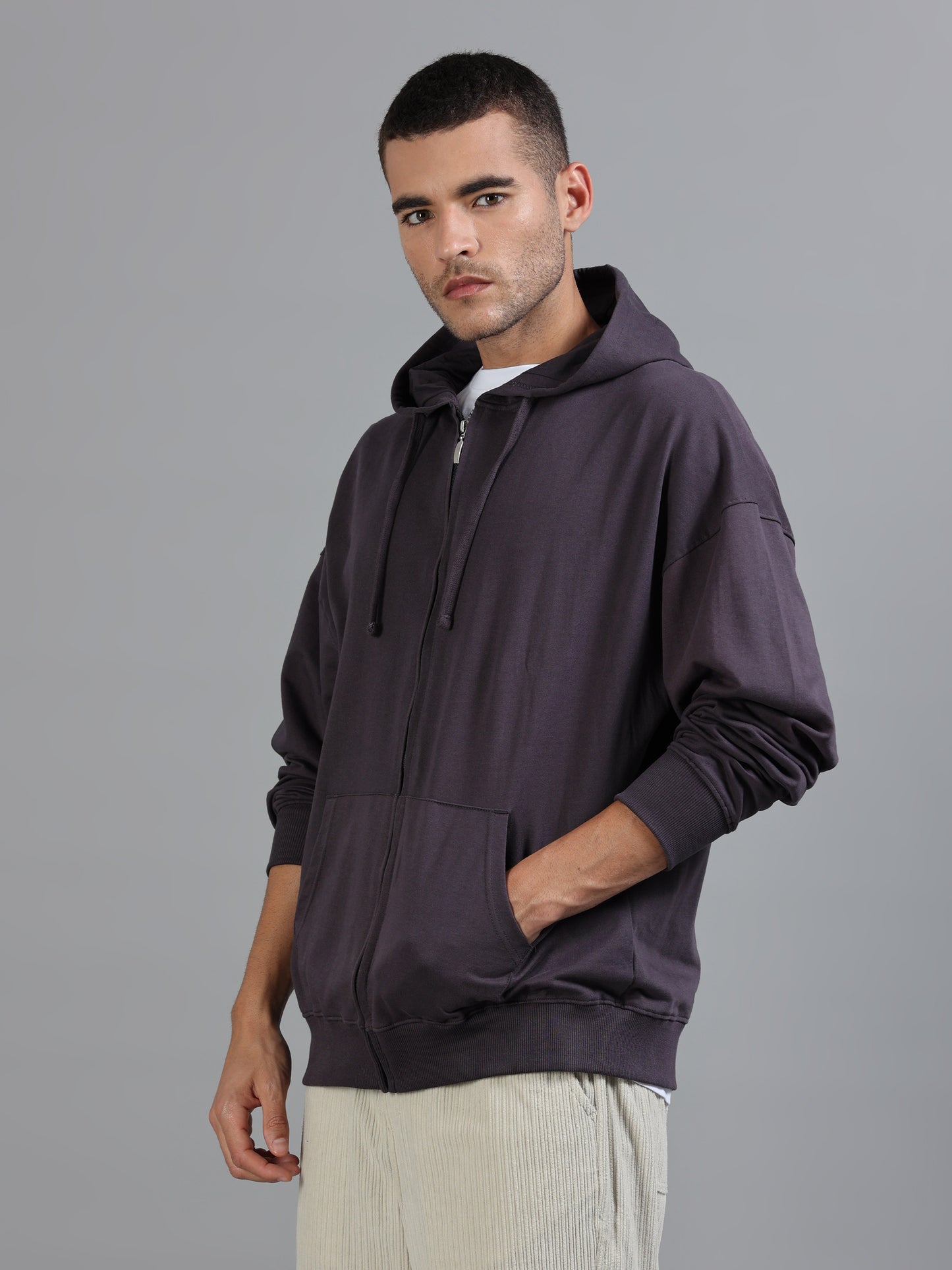 Men Oversized Hoodie Pure Cotton, Dark Grey SILISOUL