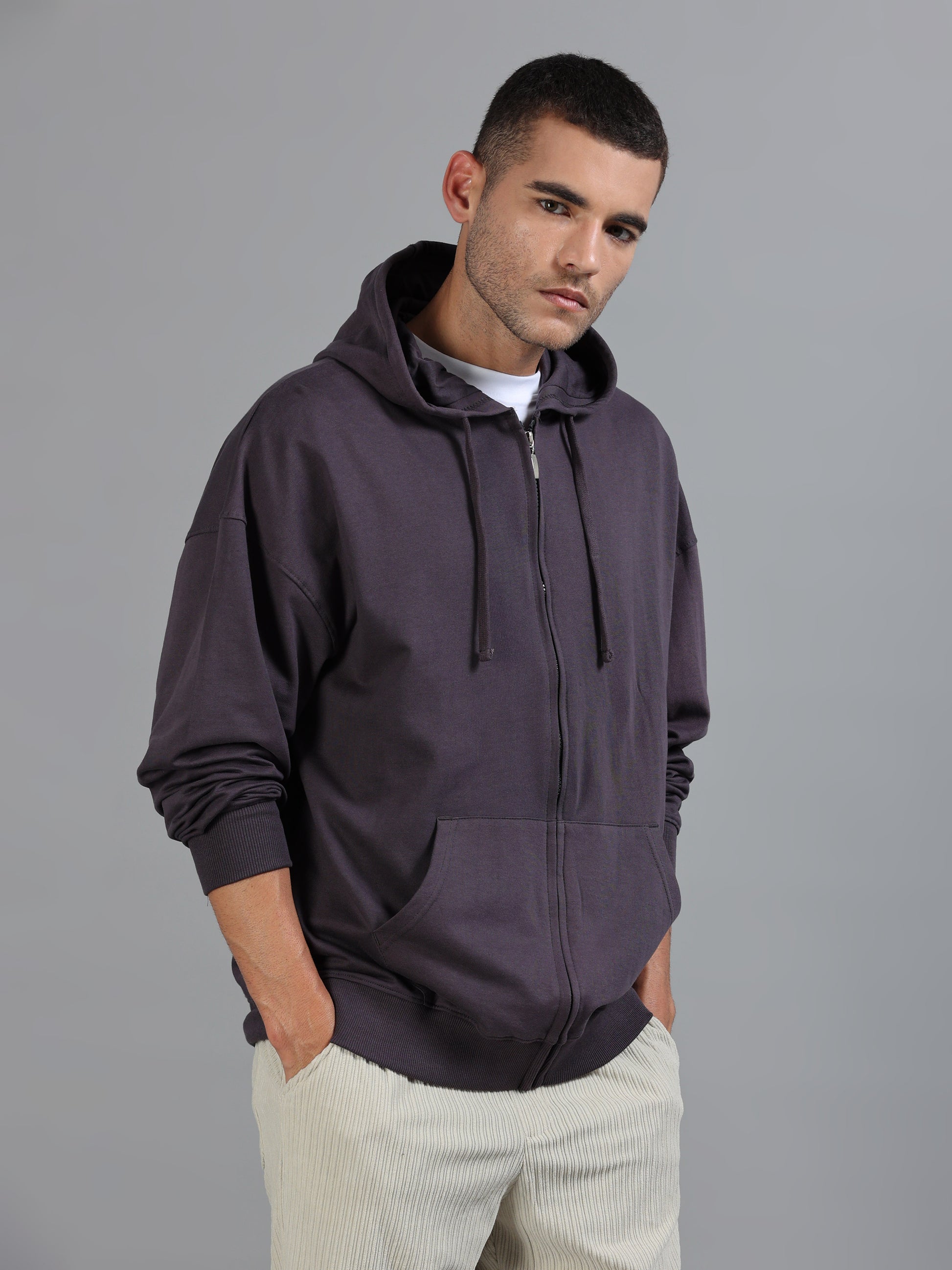 Men Oversized Hoodie Pure Cotton, Dark Grey SILISOUL