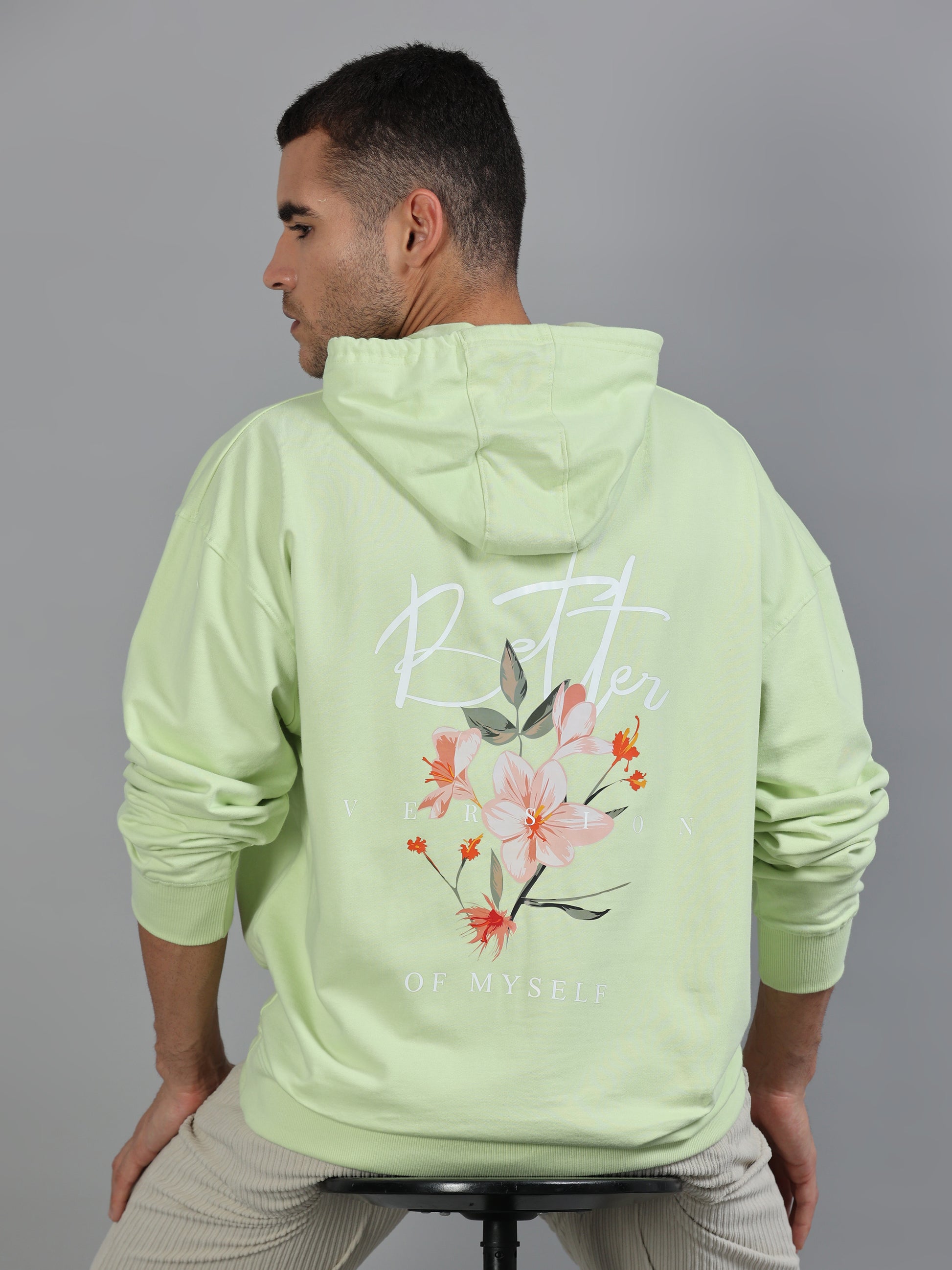 Men Oversized Hoodie Pure Cotton, Light Green SILISOUL