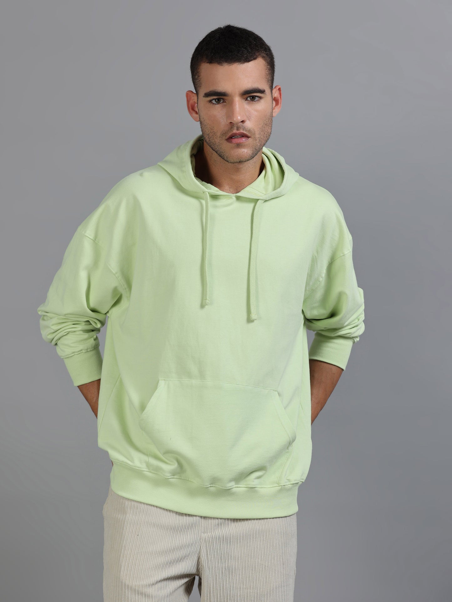 Men Oversized Hoodie Pure Cotton, Light Green SILISOUL