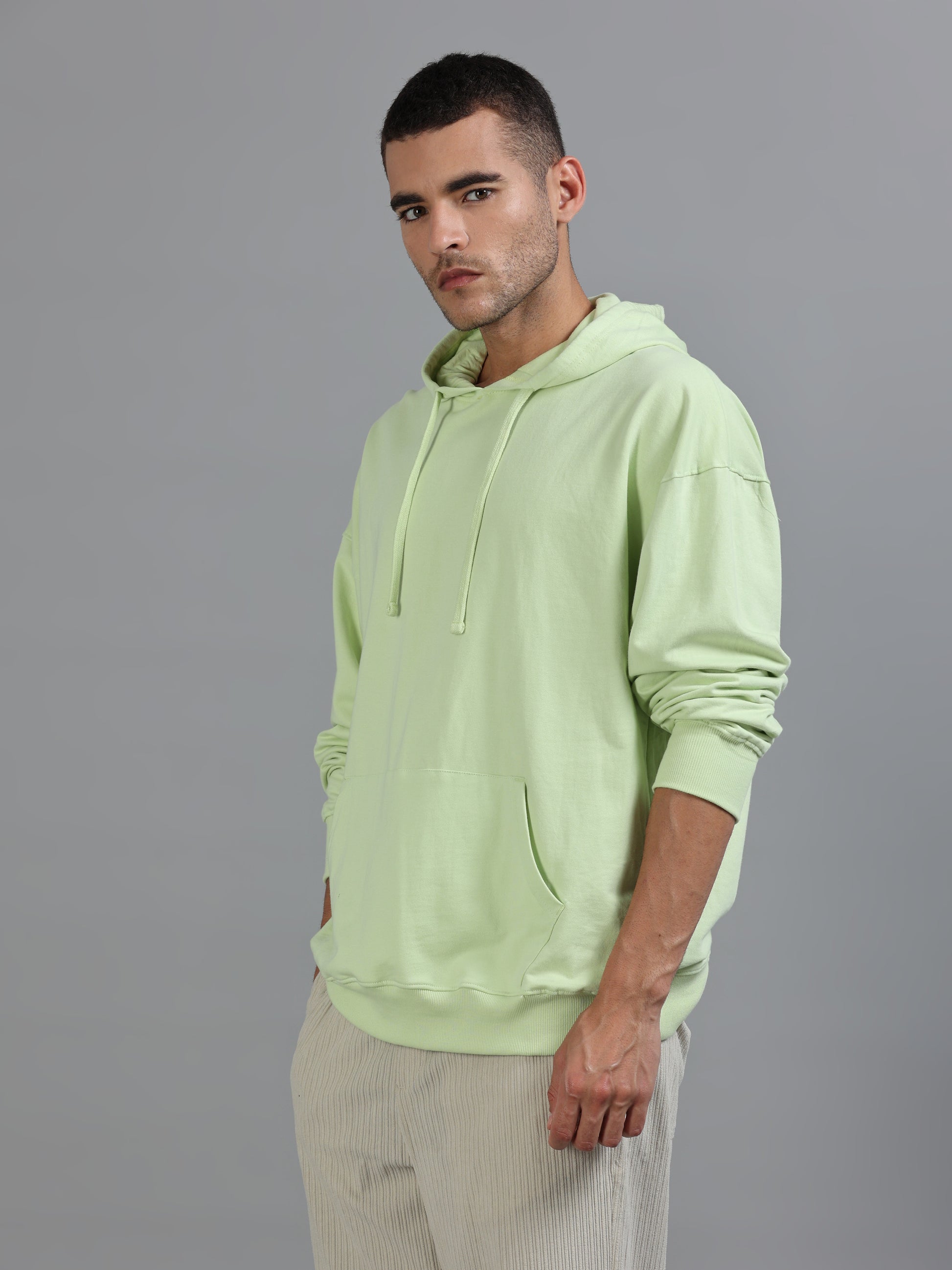 Men Oversized Hoodie Pure Cotton, Light Green SILISOUL