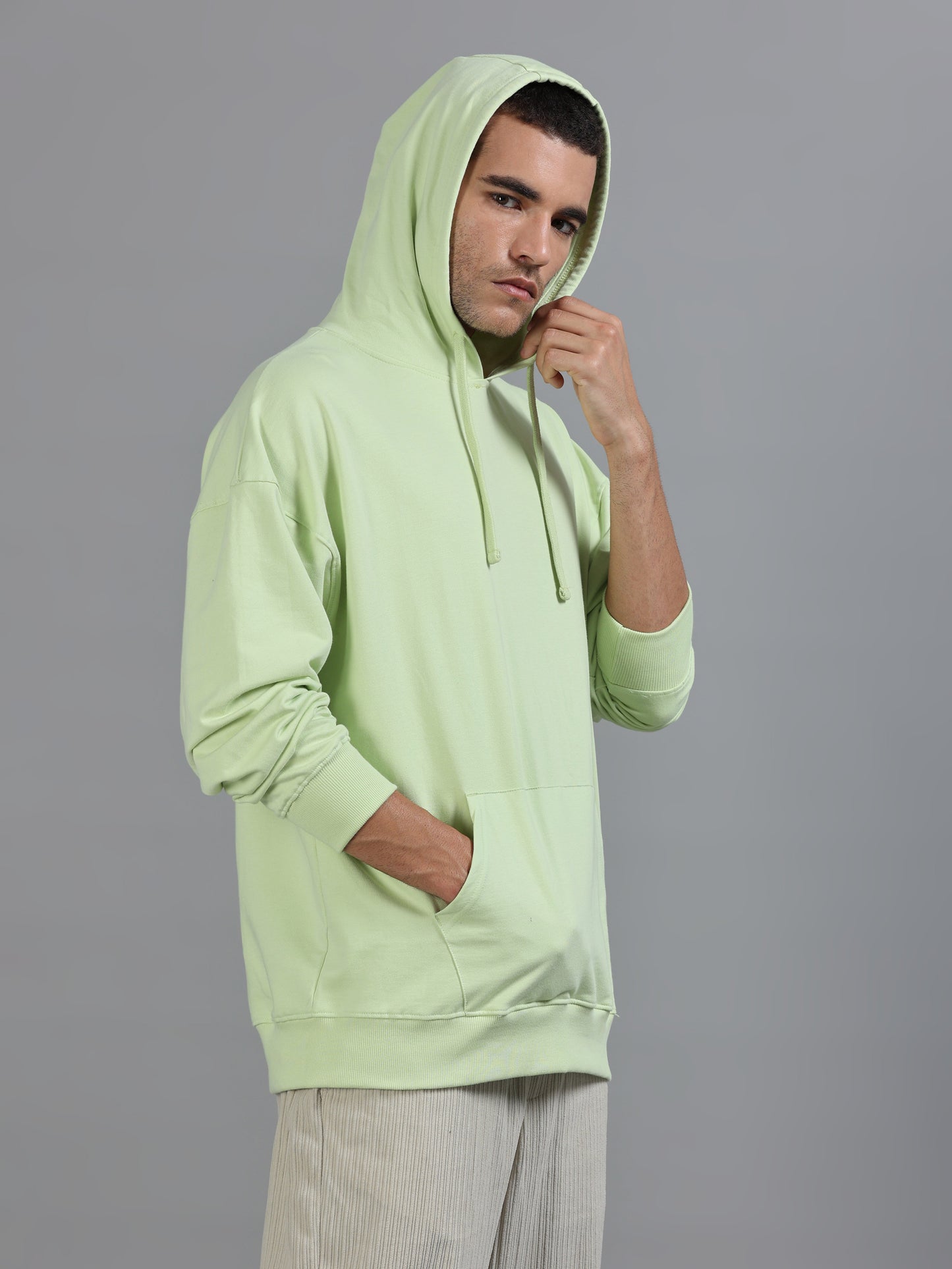 Men Oversized Hoodie Pure Cotton, Light Green SILISOUL