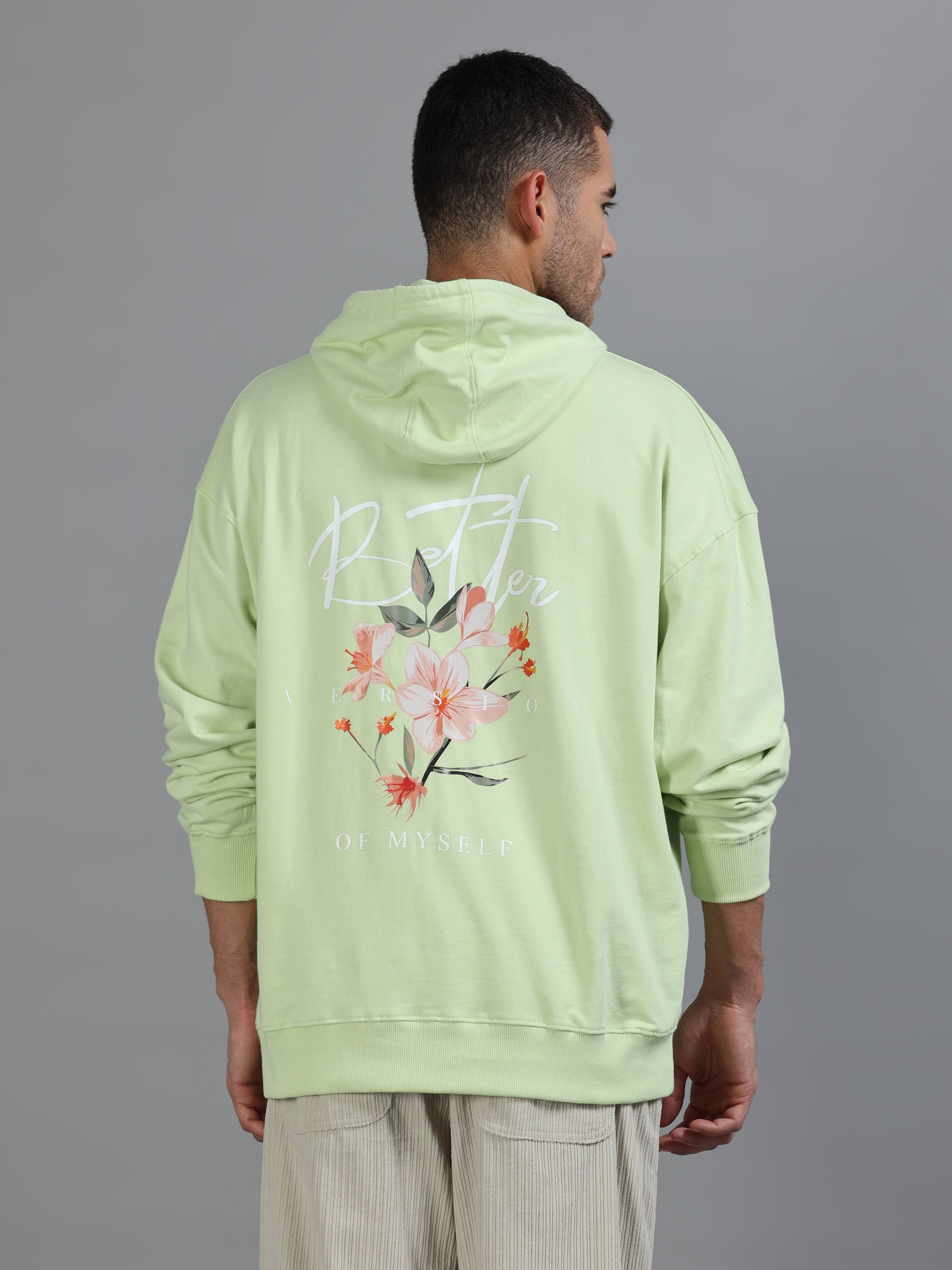 Men Oversized Hoodie Pure Cotton, Light Green SILISOUL