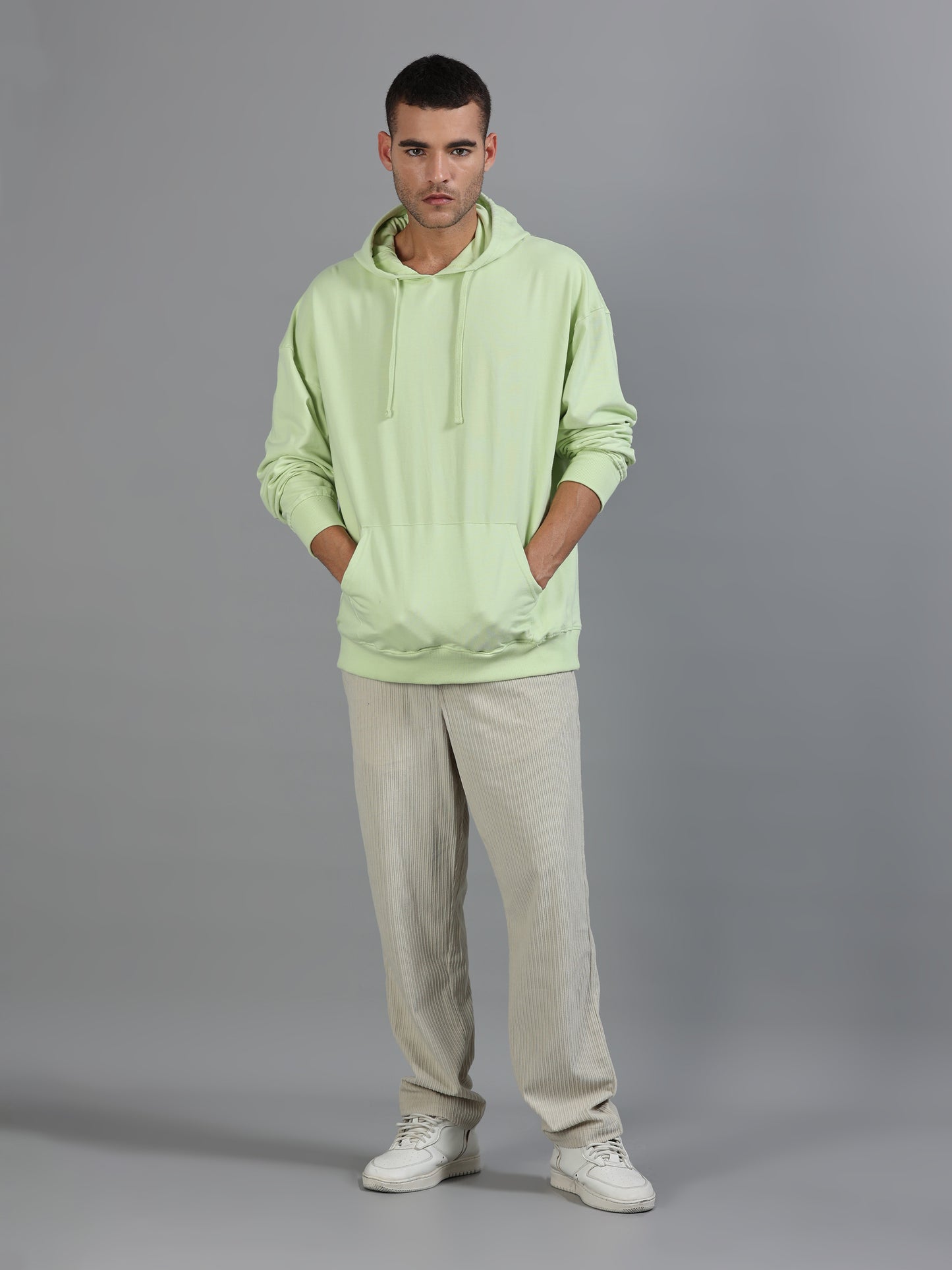 Men Oversized Hoodie Pure Cotton, Light Green SILISOUL