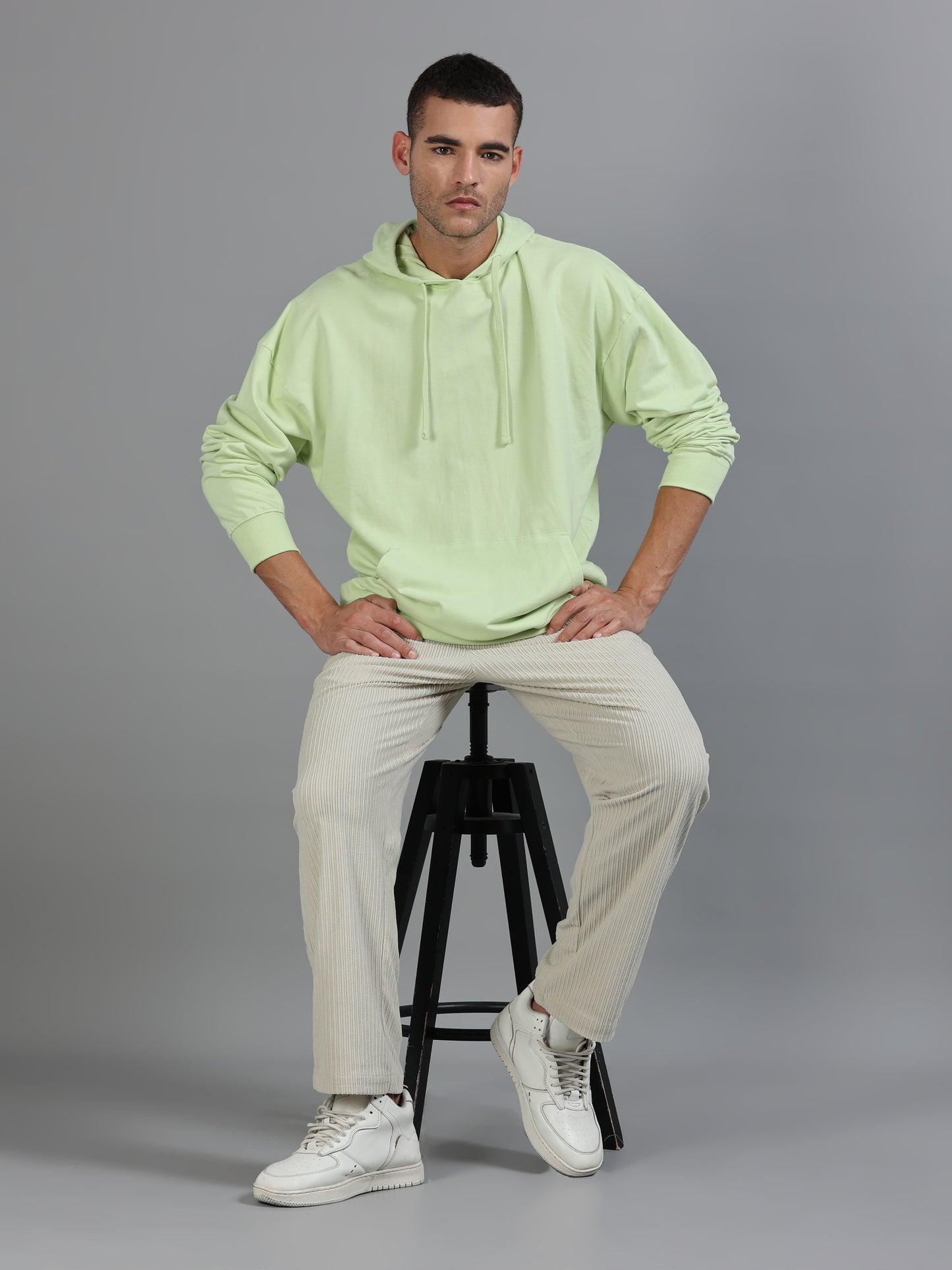 Men Oversized Hoodie Pure Cotton, Light Green SILISOUL