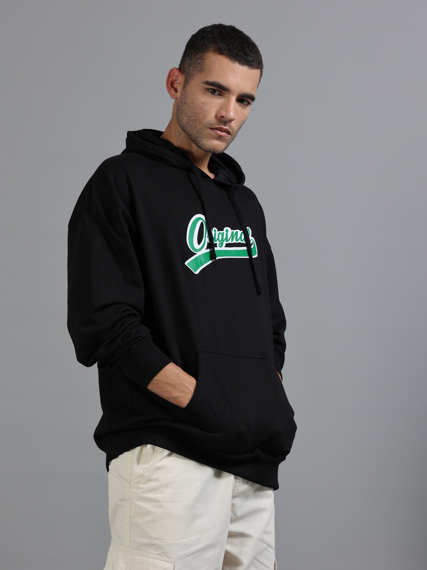 Men Oversized Hoodie Pure Cotton, Black SILISOUL