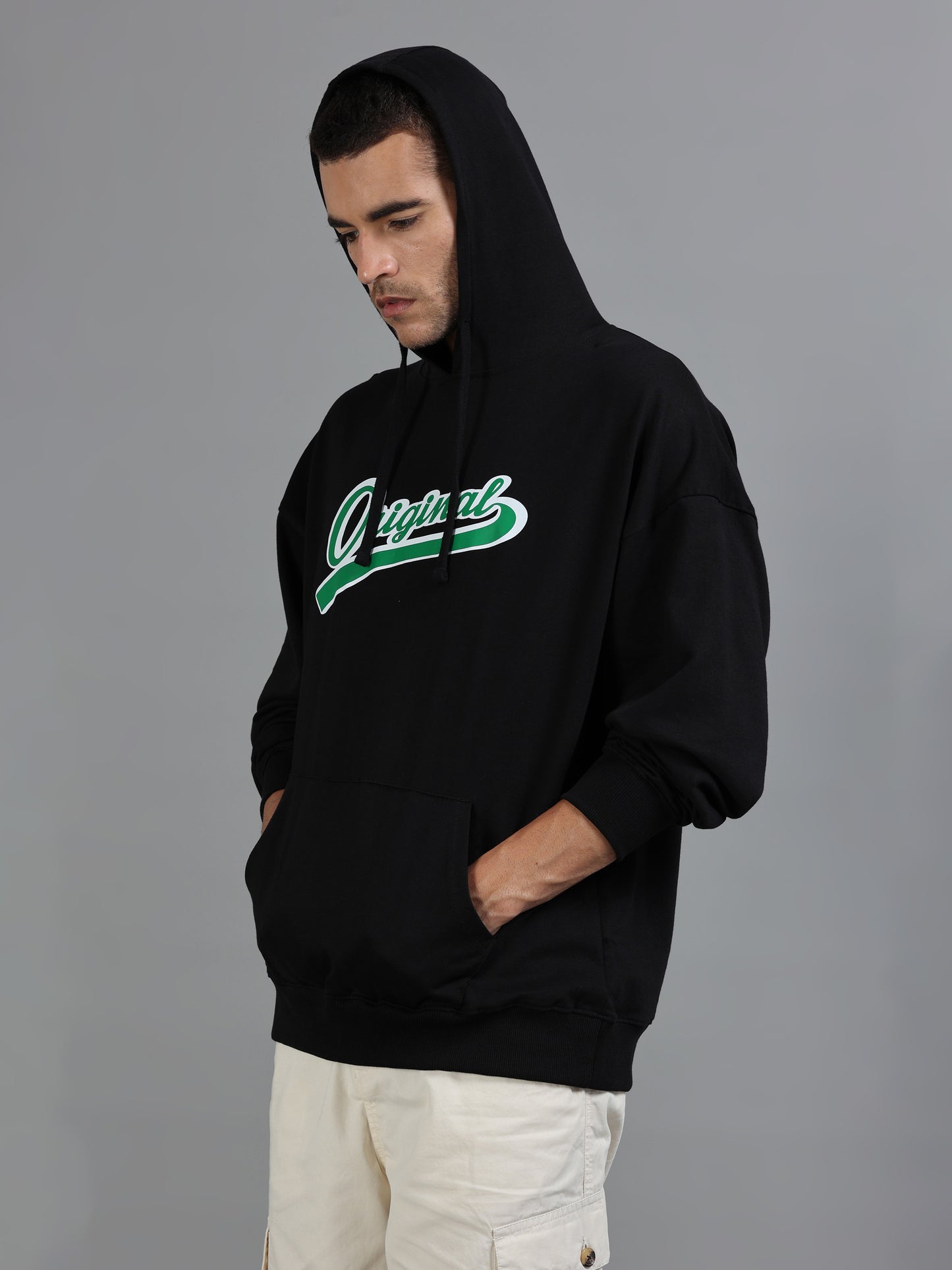 Men Oversized Hoodie Pure Cotton, Black SILISOUL