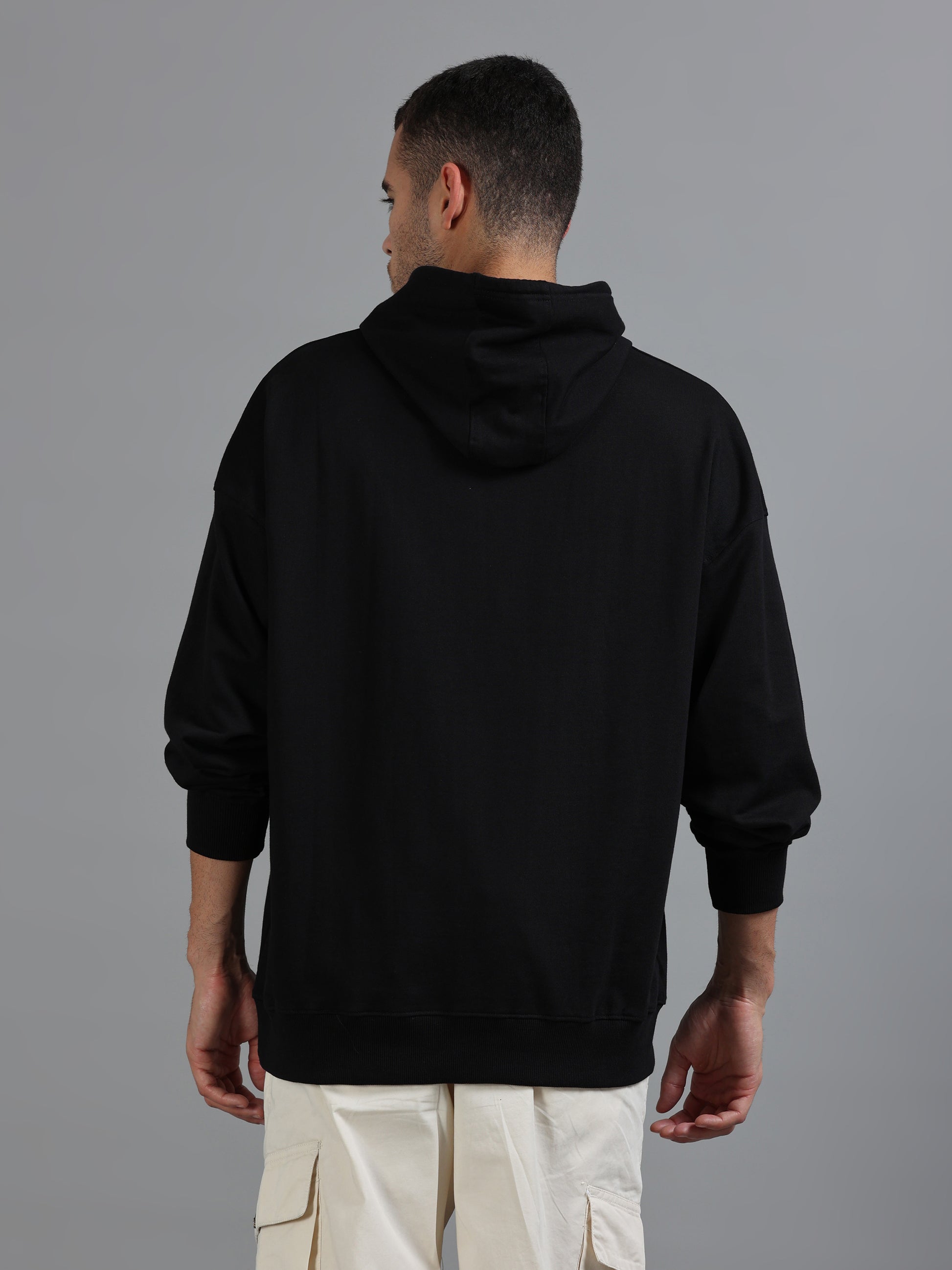 Men Oversized Hoodie Pure Cotton, Black SILISOUL