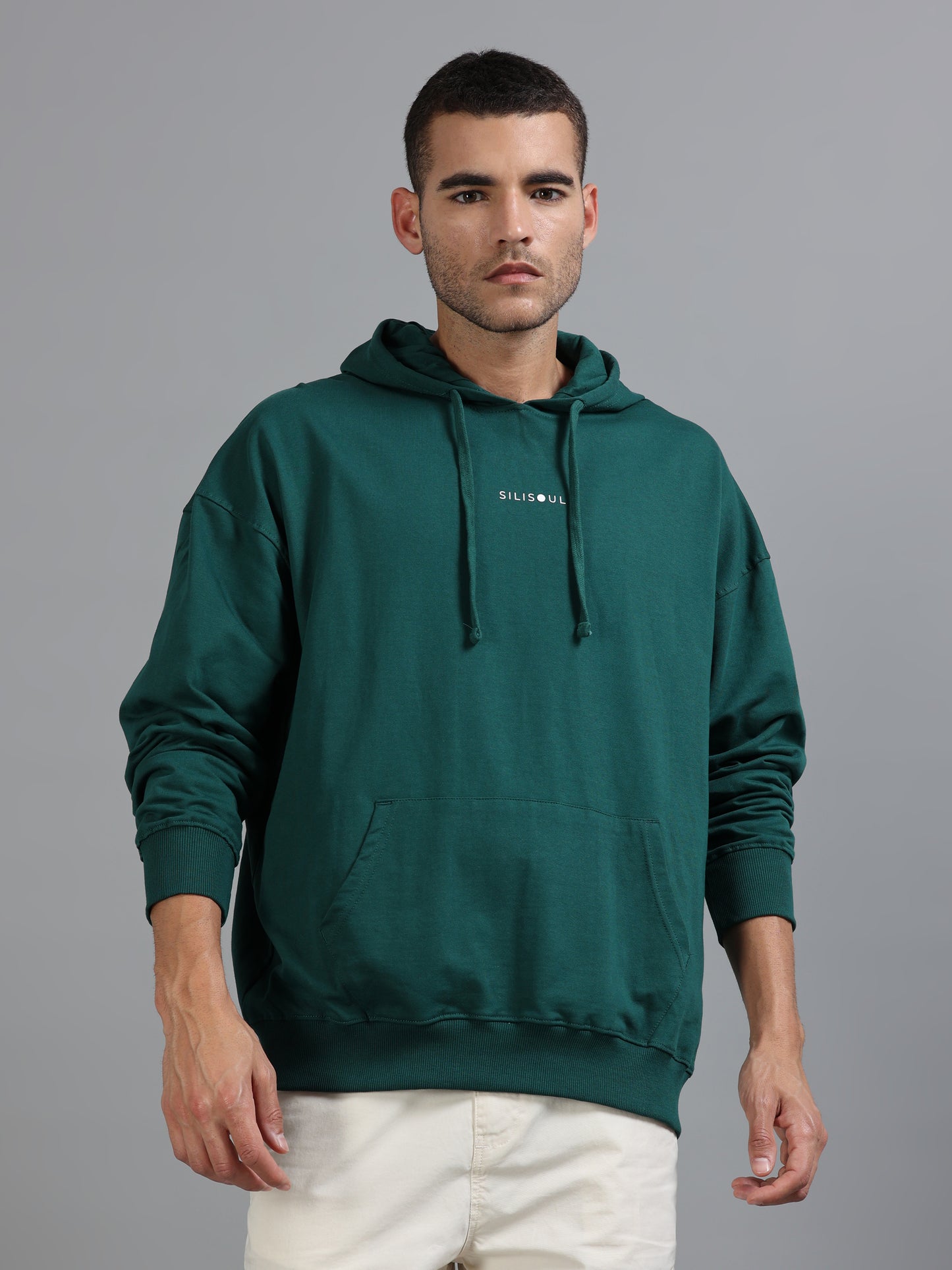 Men Oversized Hoodie Pure Cotton, Green SILISOUL