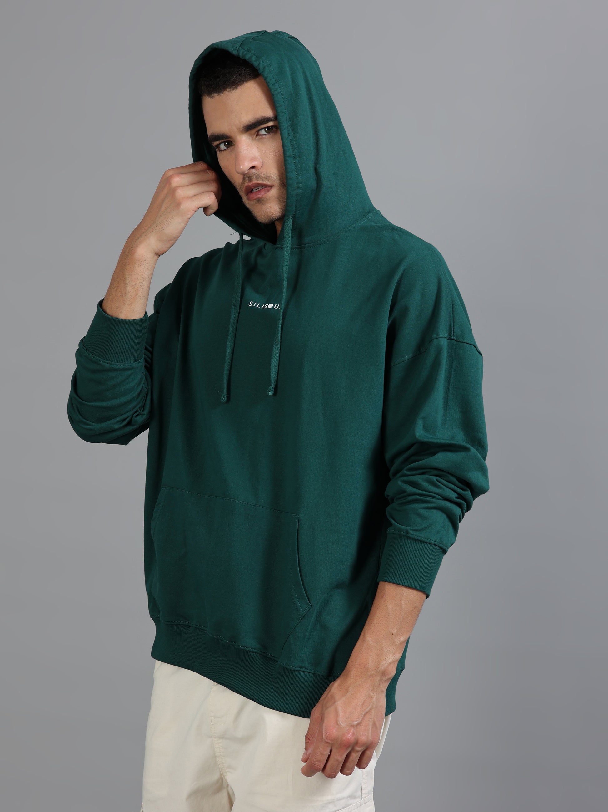 Men Oversized Hoodie Pure Cotton, Green SILISOUL