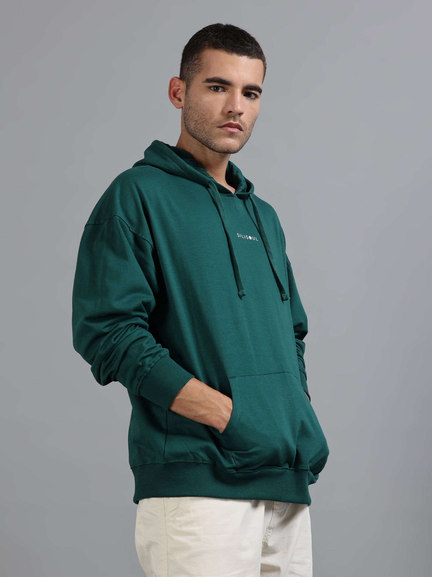 Men Oversized Hoodie Pure Cotton, Green SILISOUL