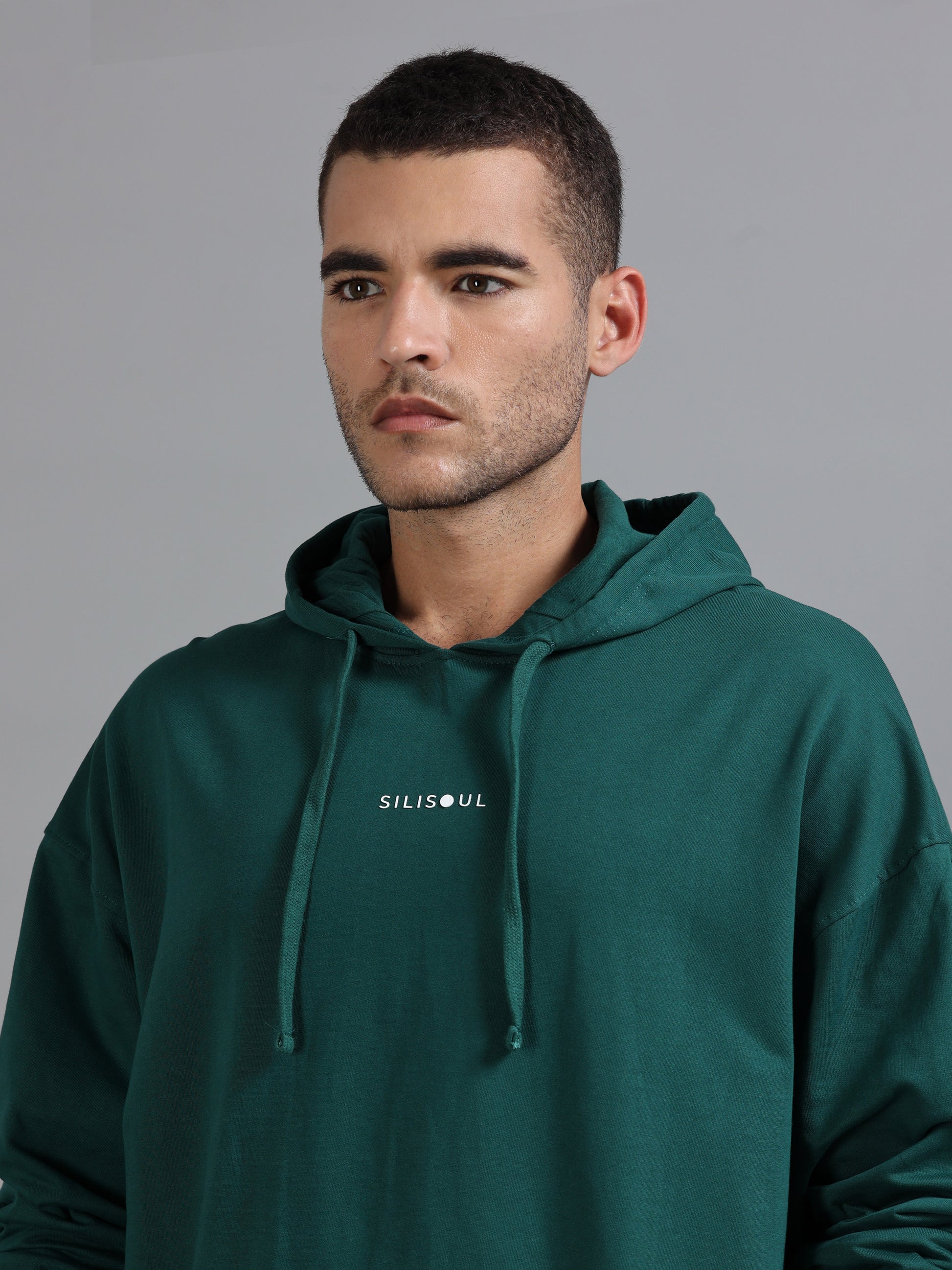 Men Oversized Hoodie Pure Cotton, Green SILISOUL