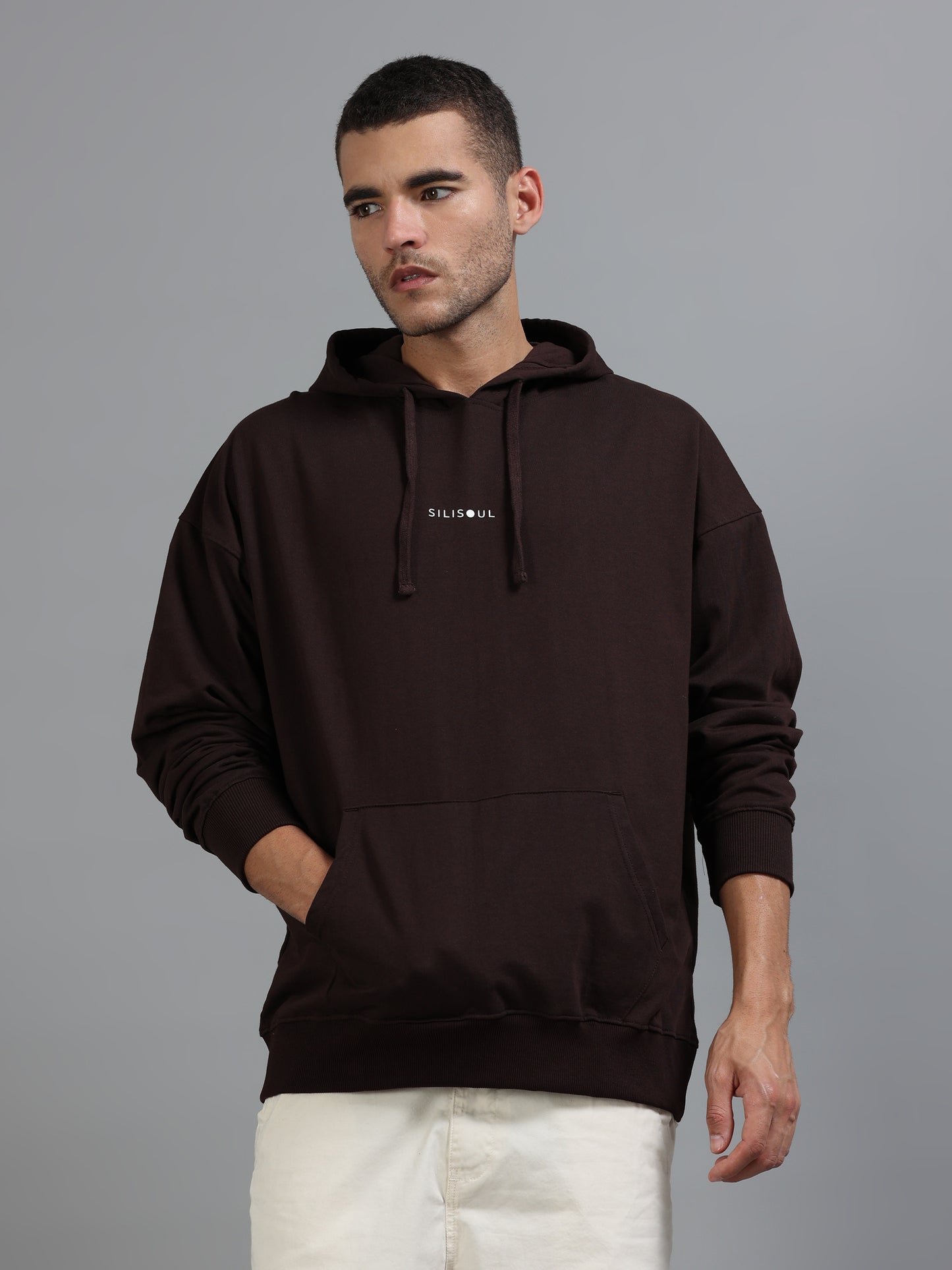 Men Oversized Hoodie Pure Cotton, Brown SILISOUL