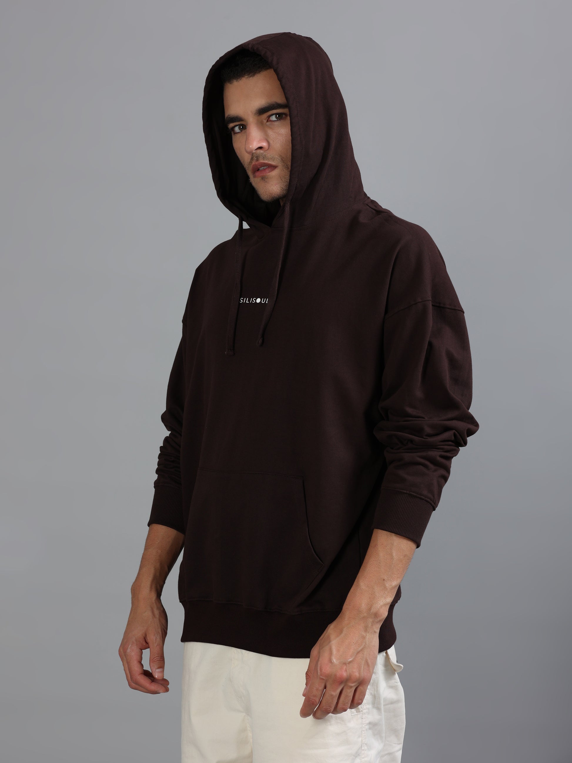 Men Oversized Hoodie Pure Cotton, Brown SILISOUL