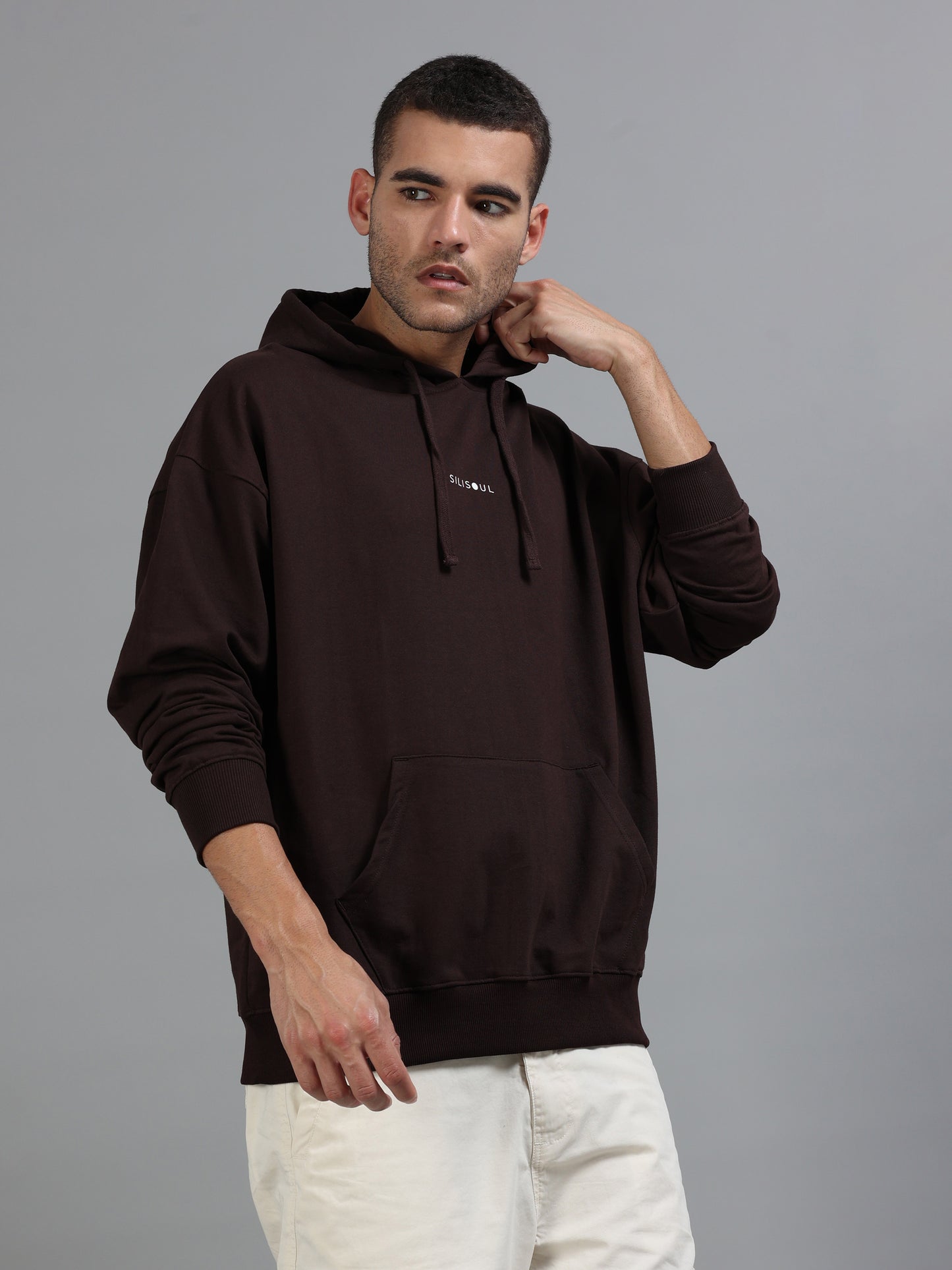 Men Oversized Hoodie Pure Cotton, Brown SILISOUL