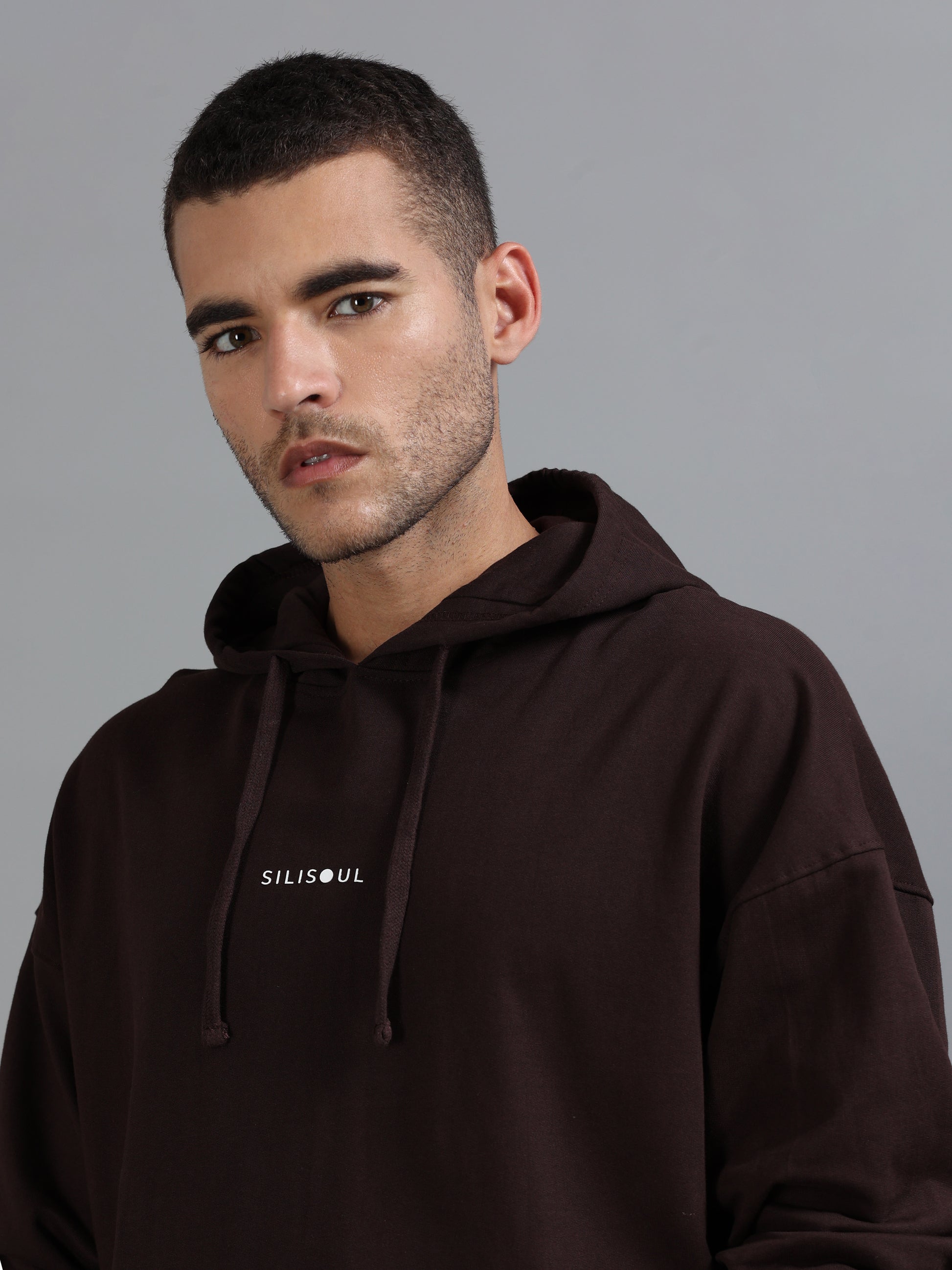 Men Oversized Hoodie Pure Cotton, Brown SILISOUL