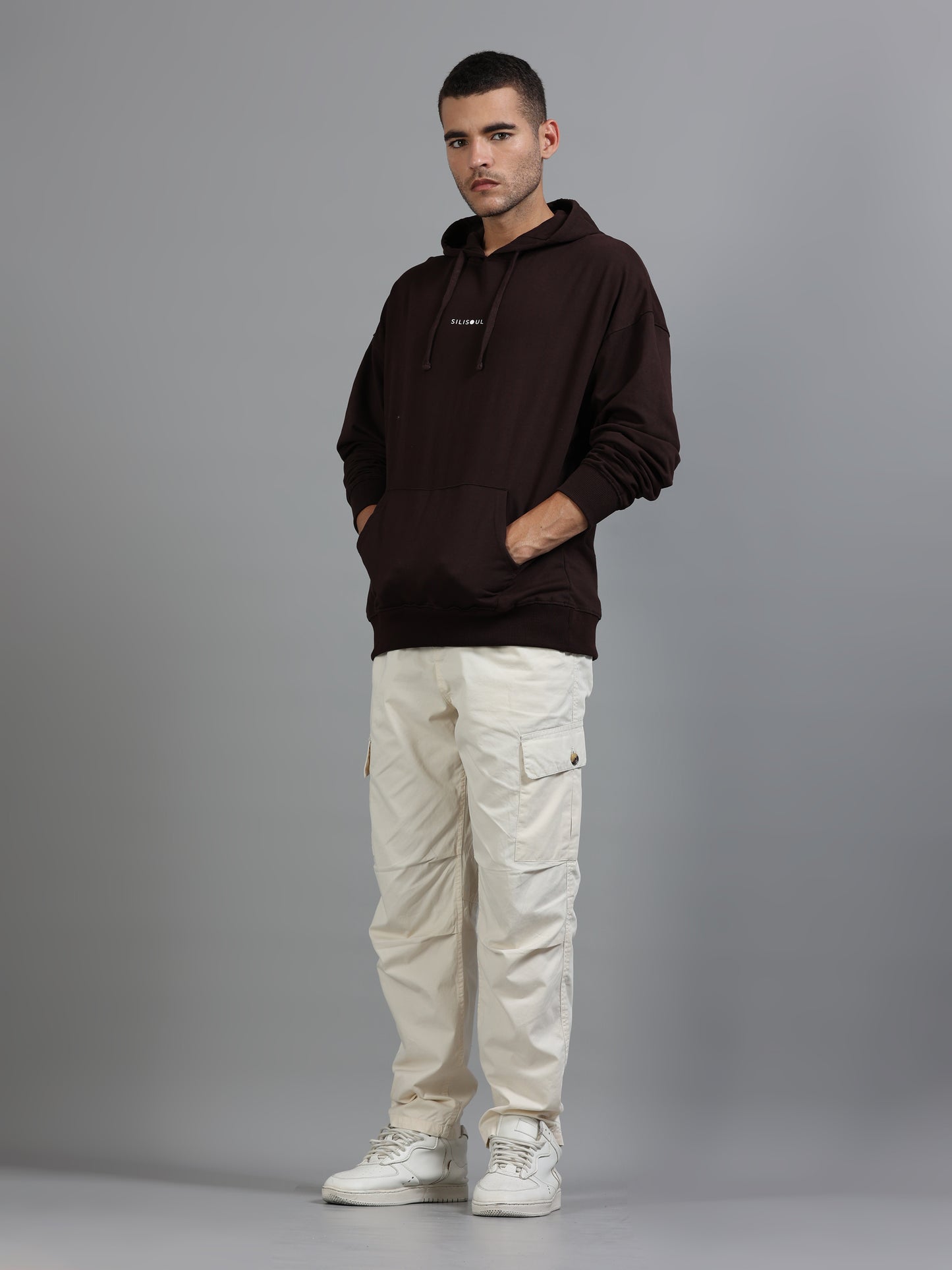 Men Oversized Hoodie Pure Cotton, Brown SILISOUL