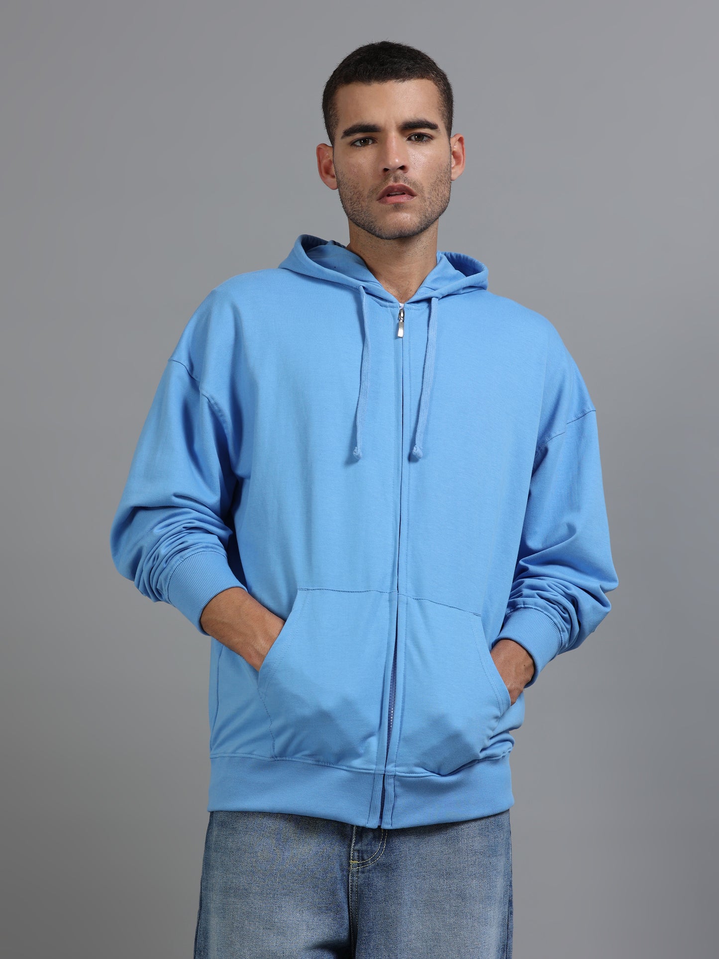 Men Oversized Hoodie Pure Cotton, Blue SILISOUL