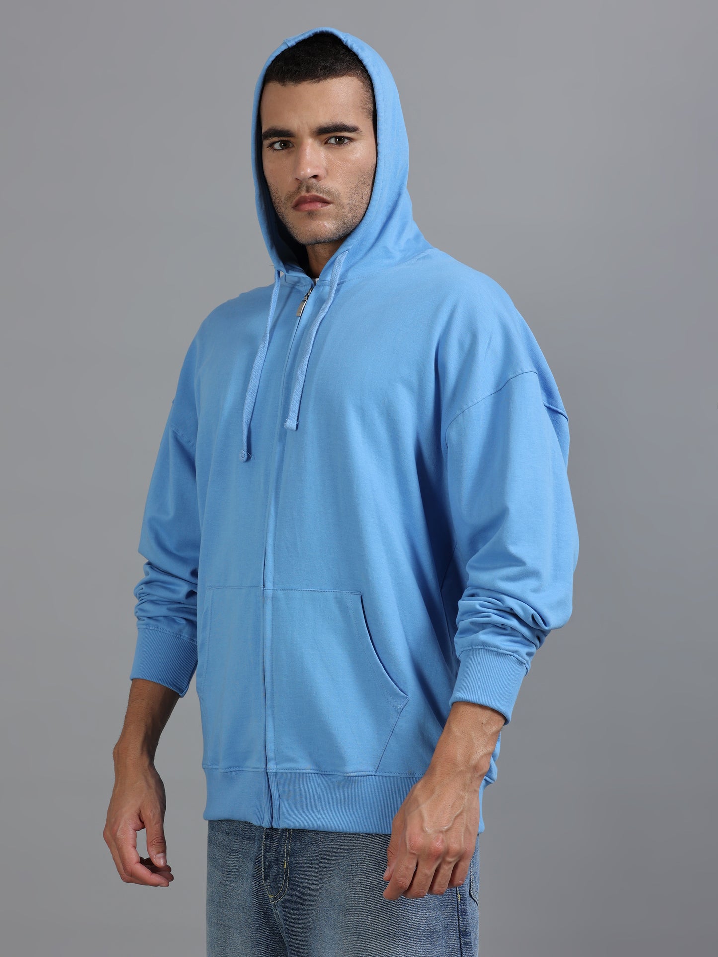 Men Oversized Hoodie Pure Cotton, Blue SILISOUL