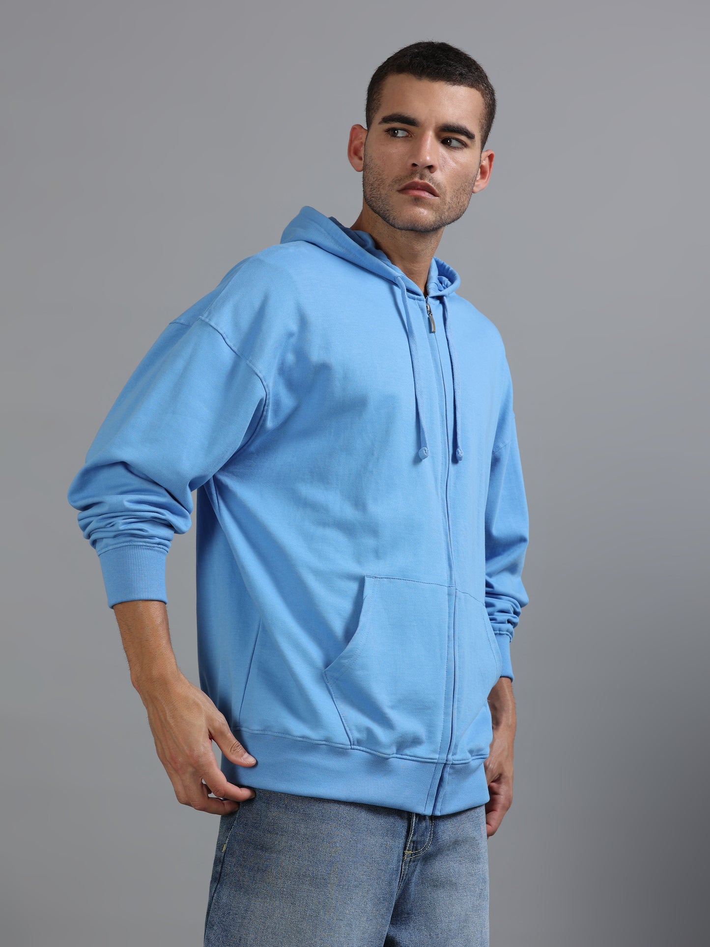 Men Oversized Hoodie Pure Cotton, Blue SILISOUL