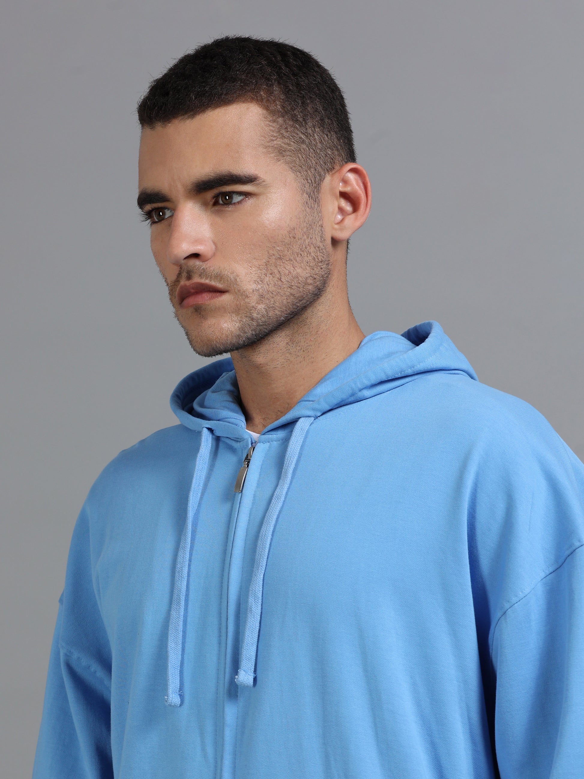 Men Oversized Hoodie Pure Cotton, Blue SILISOUL