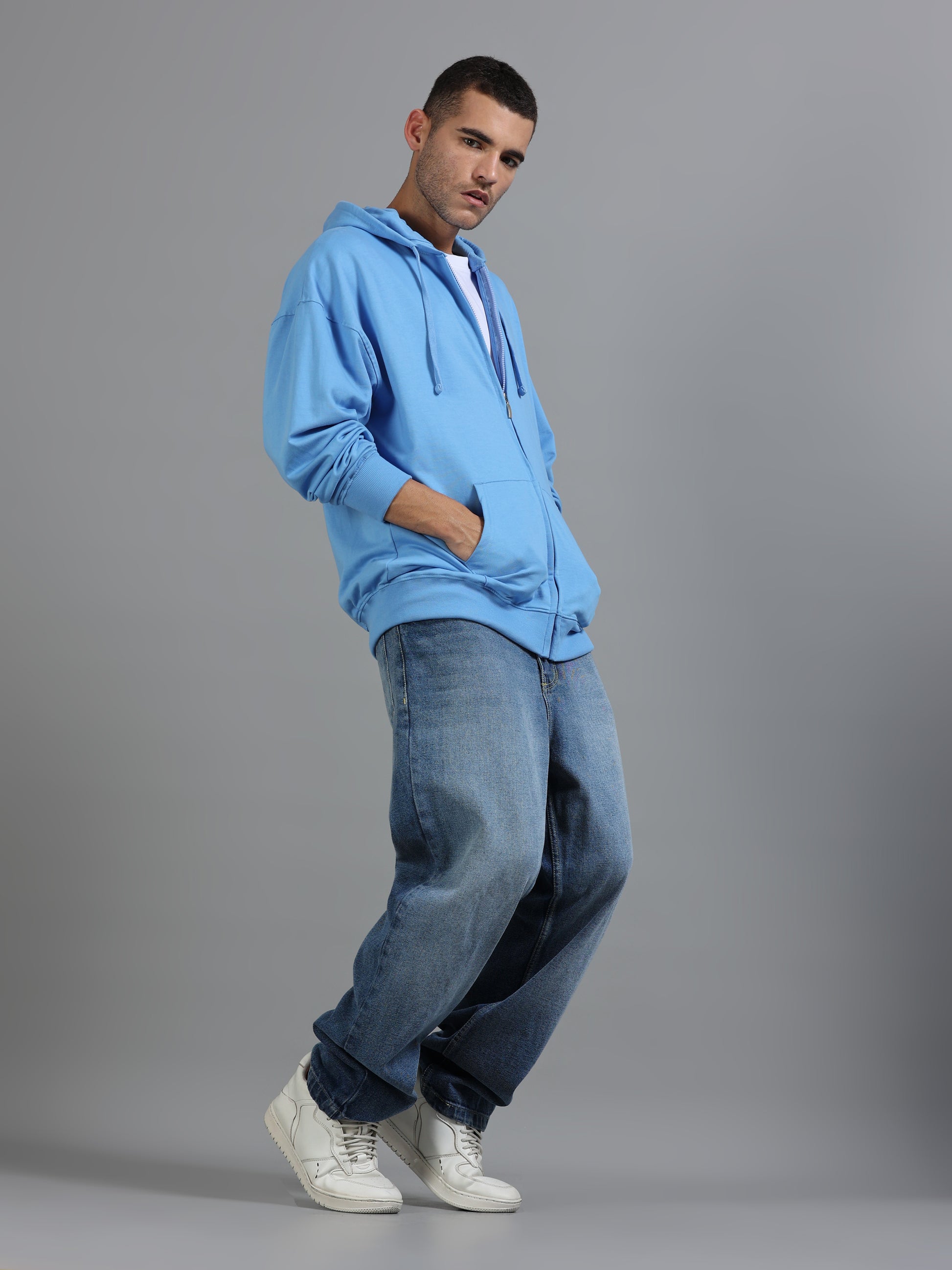 Men Oversized Hoodie Pure Cotton, Blue SILISOUL