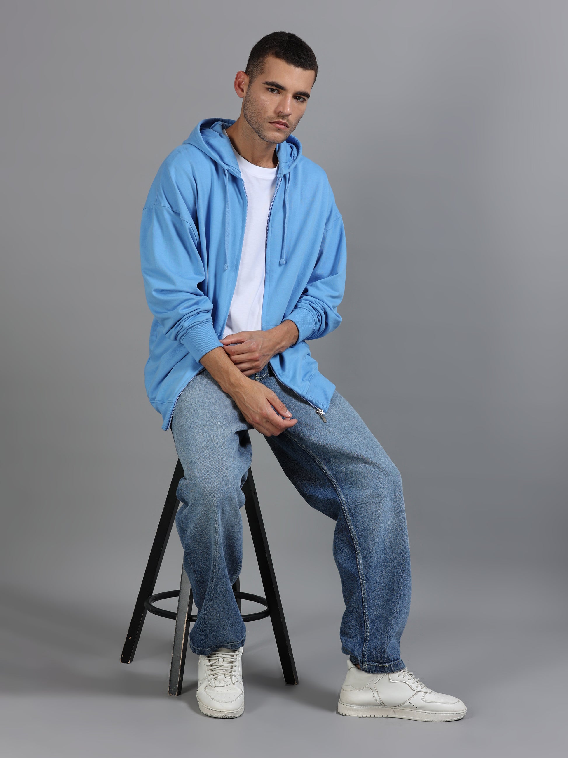 Men Oversized Hoodie Pure Cotton, Blue SILISOUL