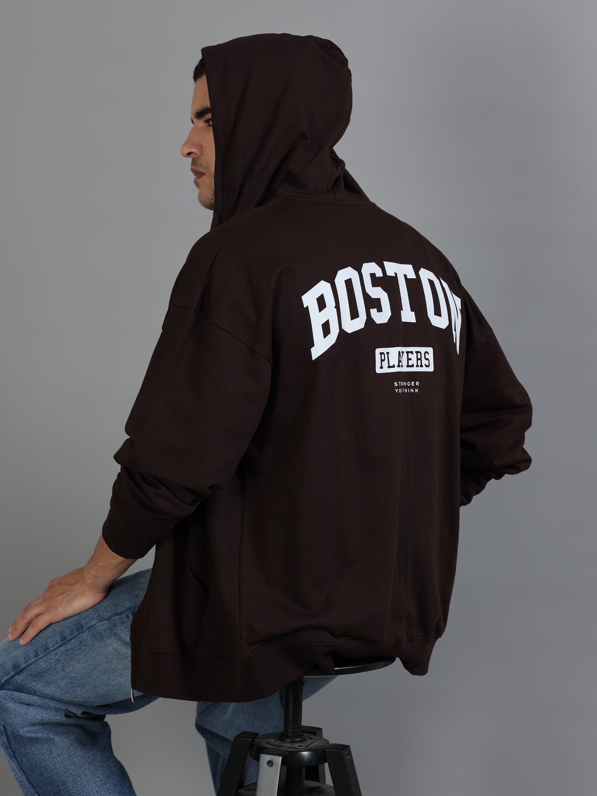 Men Oversized Hoodie Pure Cotton, Brown SILISOUL