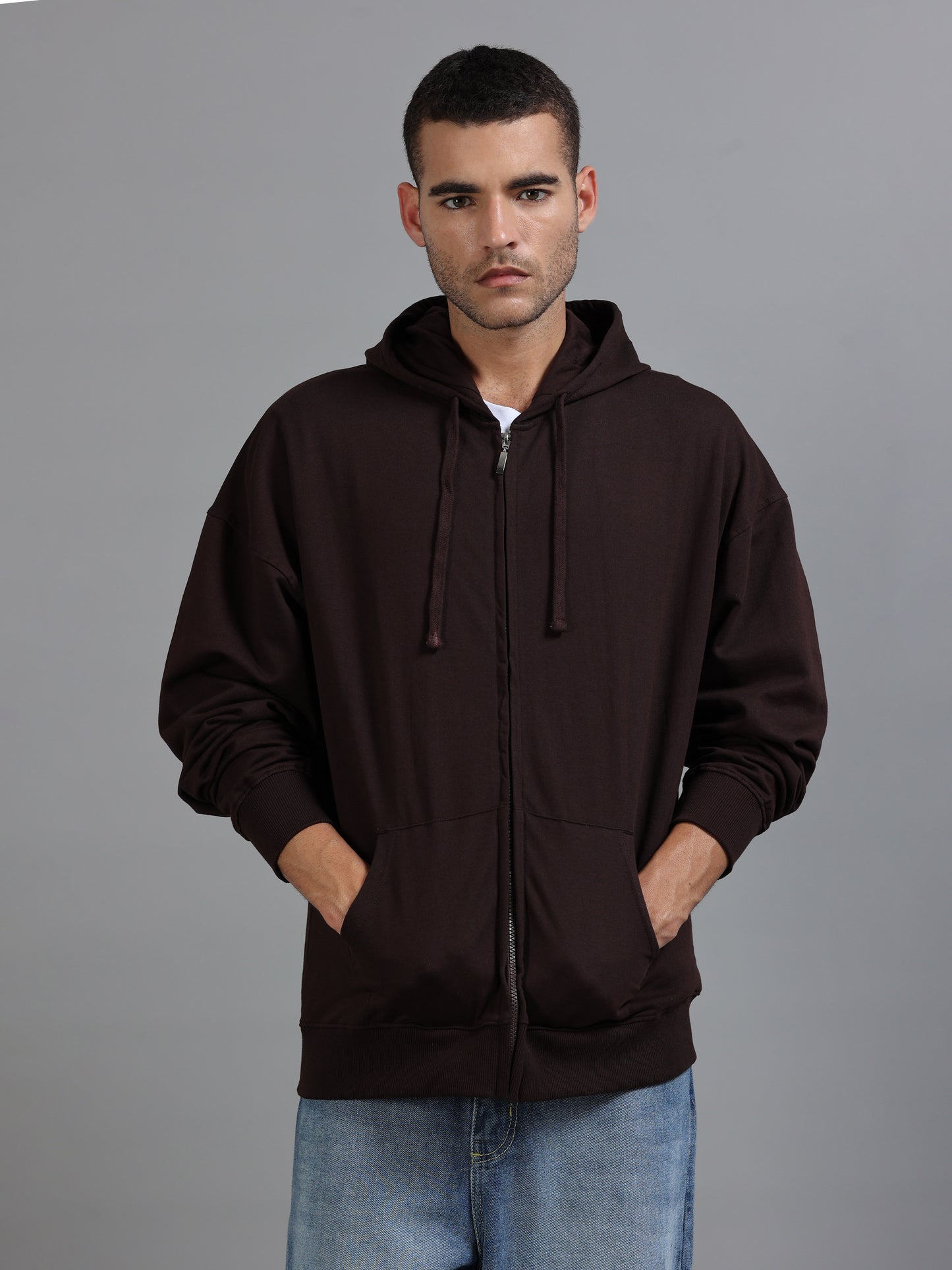 Men Oversized Hoodie Pure Cotton, Brown SILISOUL