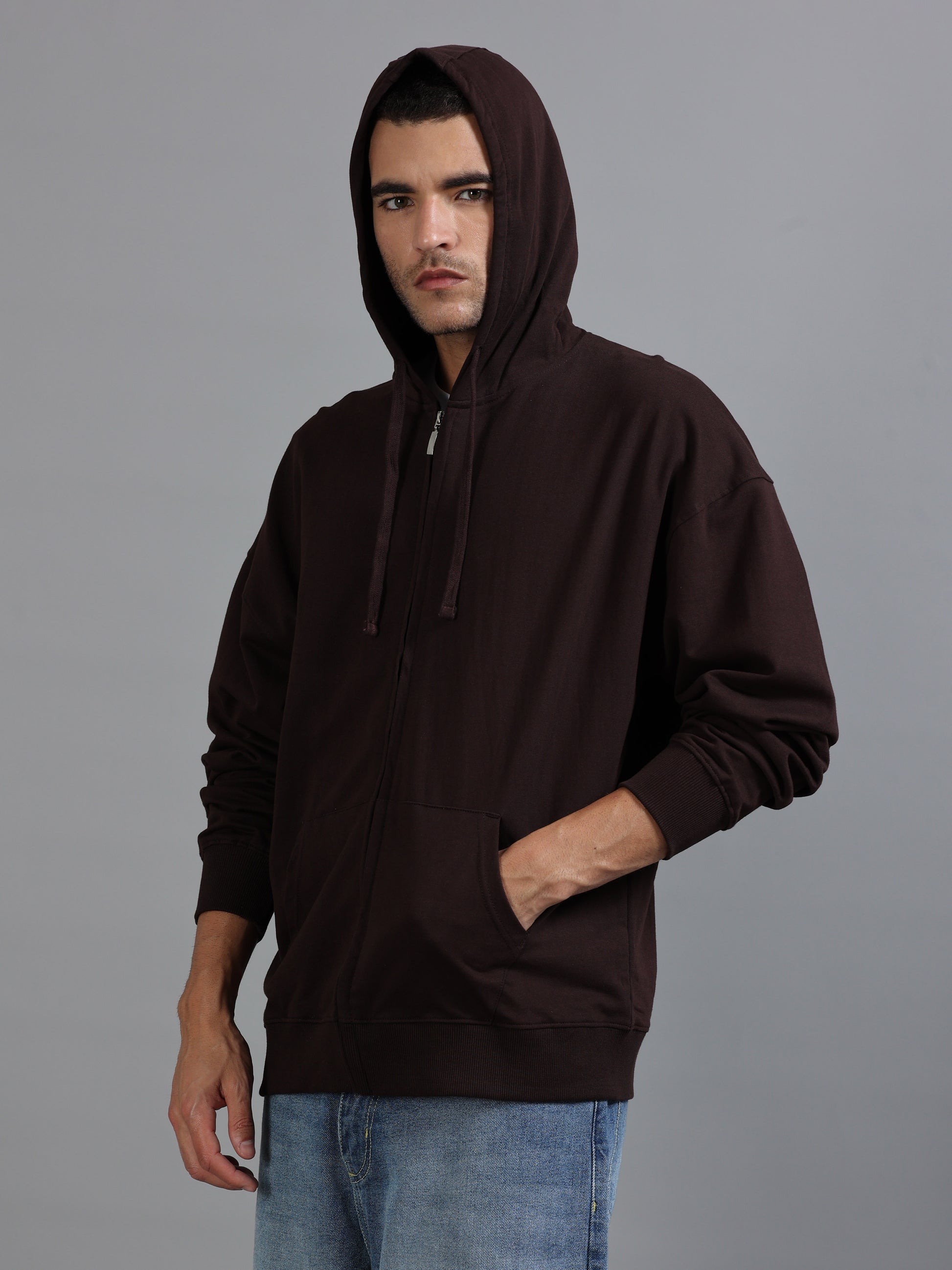 Men Oversized Hoodie Pure Cotton, Brown SILISOUL