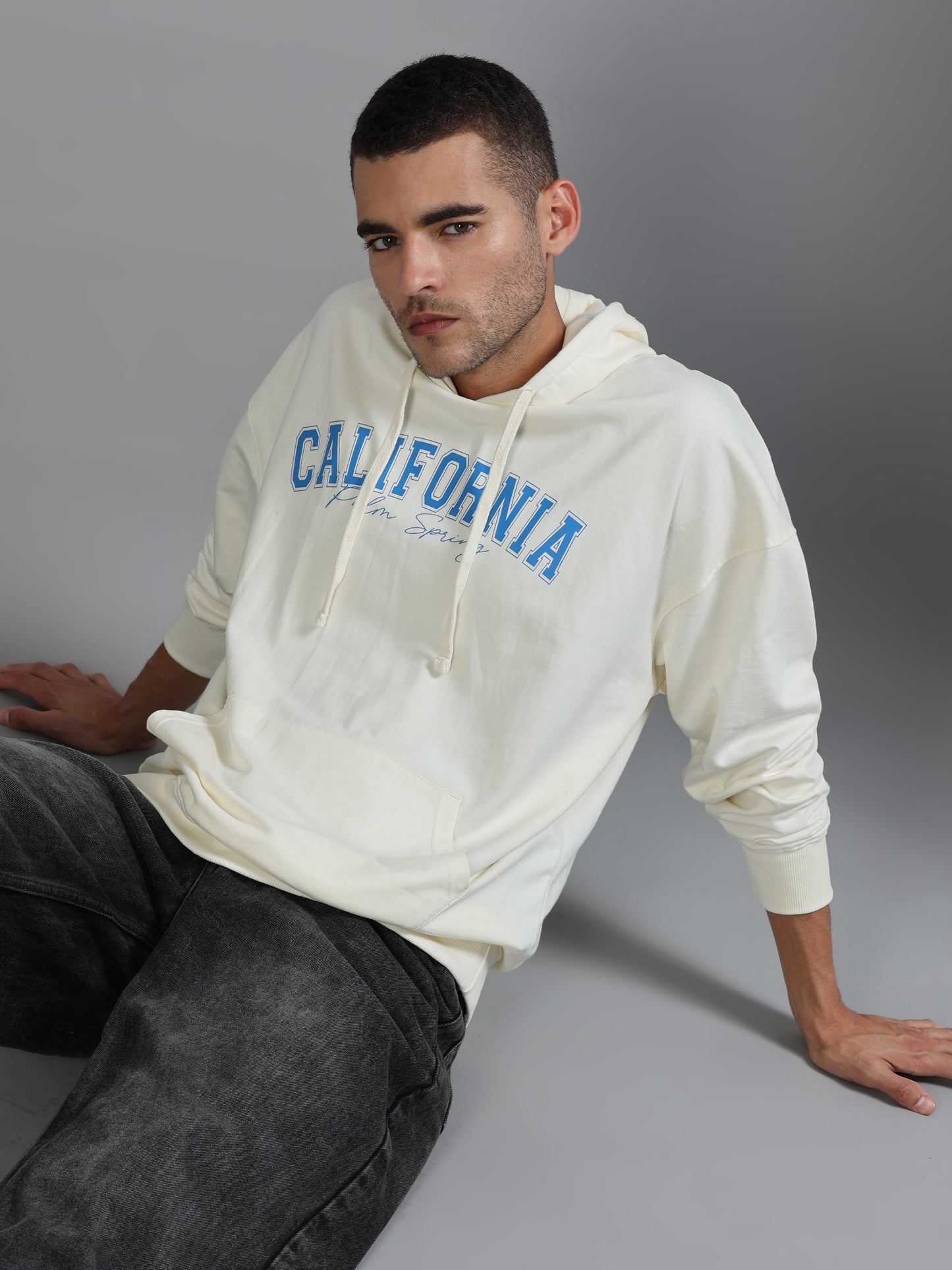 Men Oversized Hoodie Pure Cotton, Off White SILISOUL