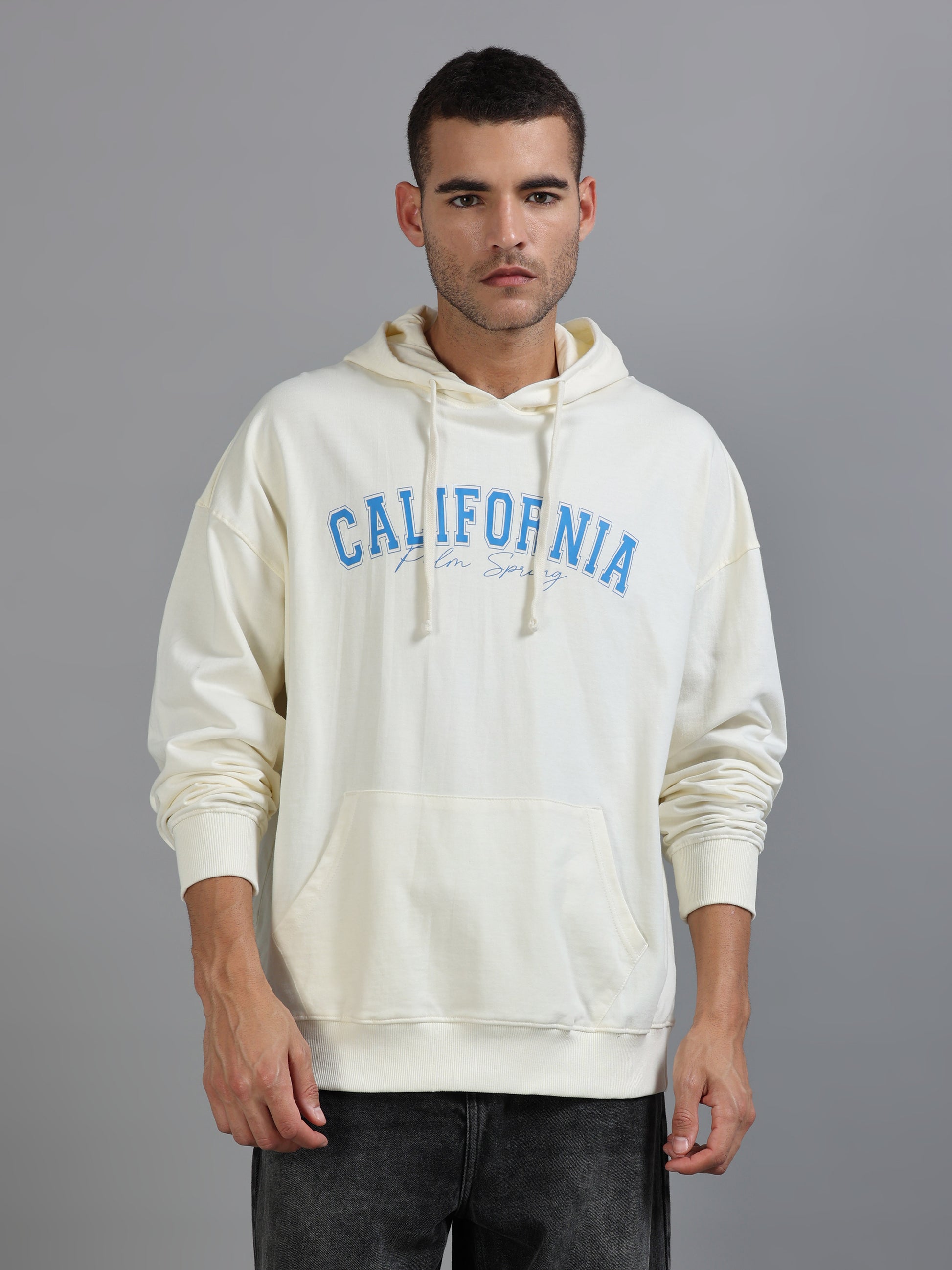 Men Oversized Hoodie Pure Cotton, Off White SILISOUL