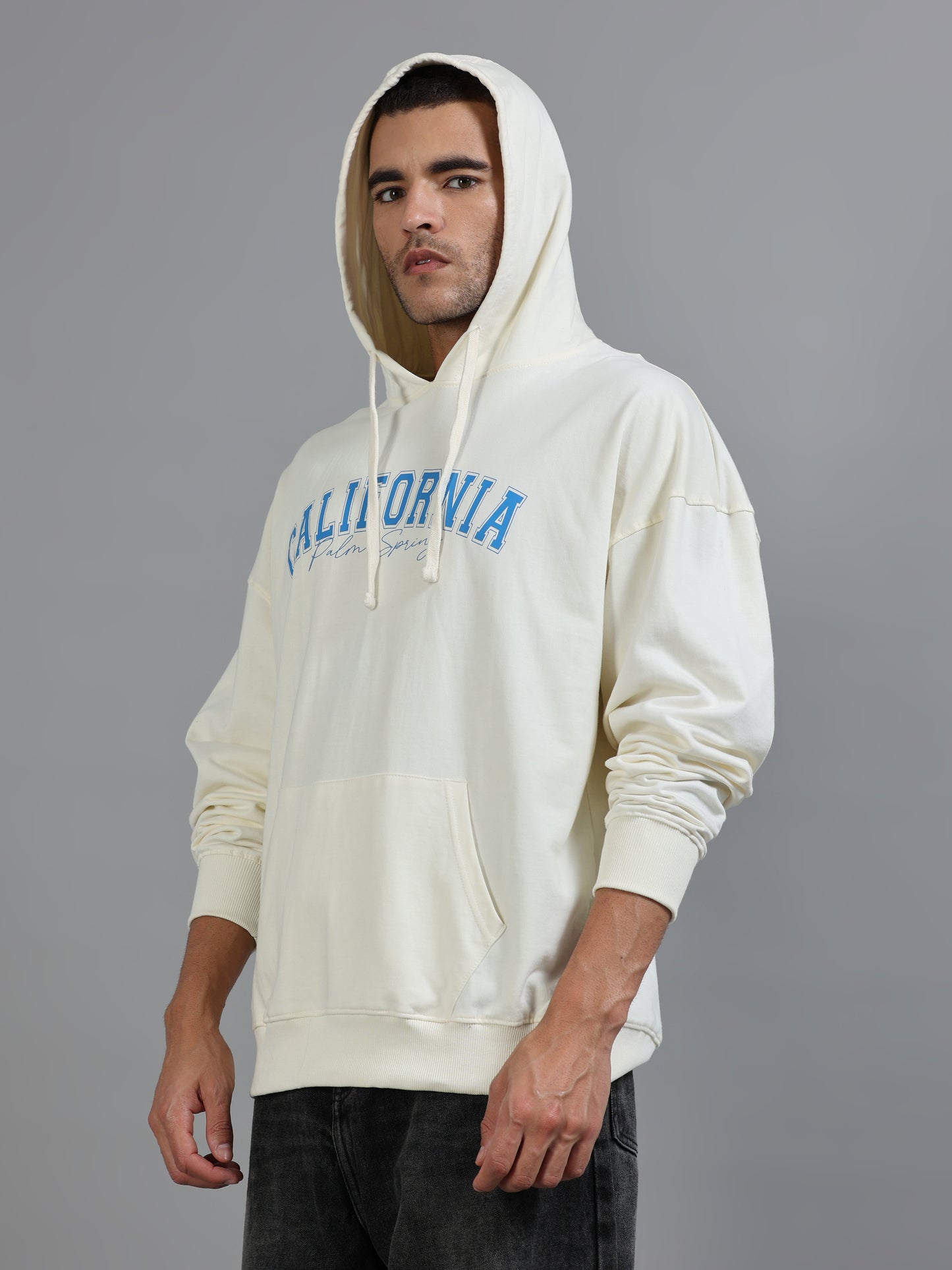 Men Oversized Hoodie Pure Cotton, Off White SILISOUL