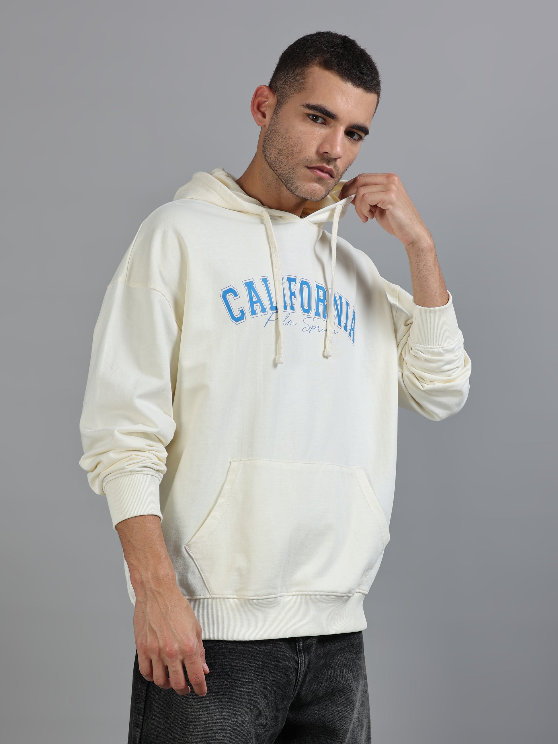 Men Oversized Hoodie Pure Cotton, Off White SILISOUL