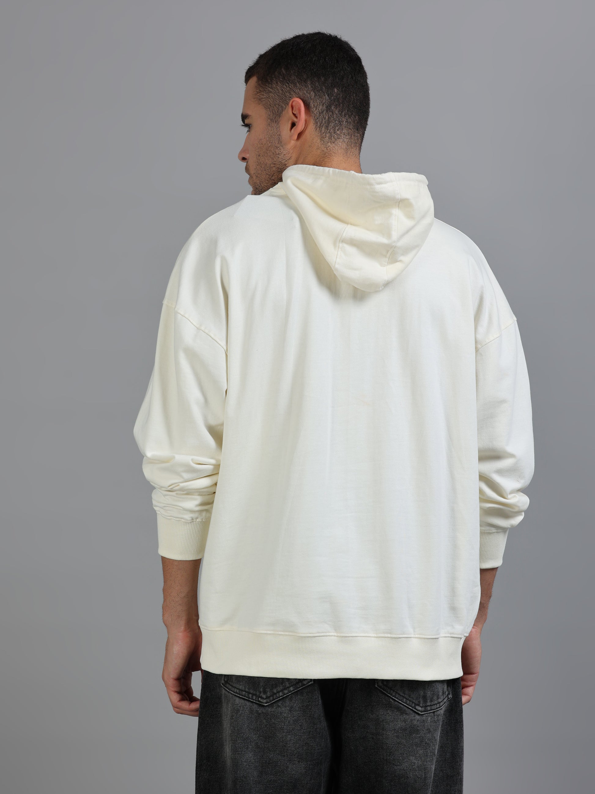 Men Oversized Hoodie Pure Cotton, Off White SILISOUL