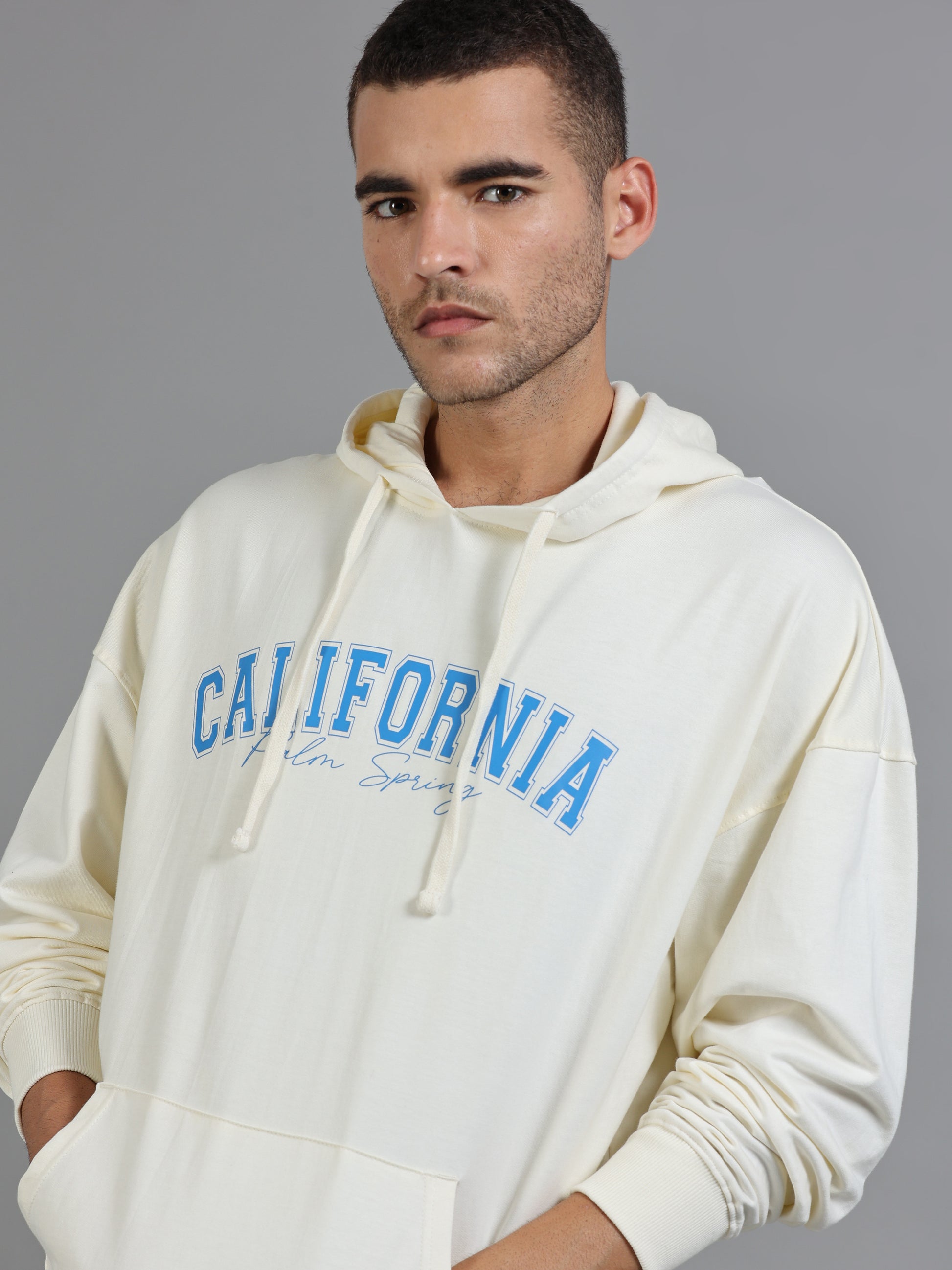 Men Oversized Hoodie Pure Cotton, Off White SILISOUL