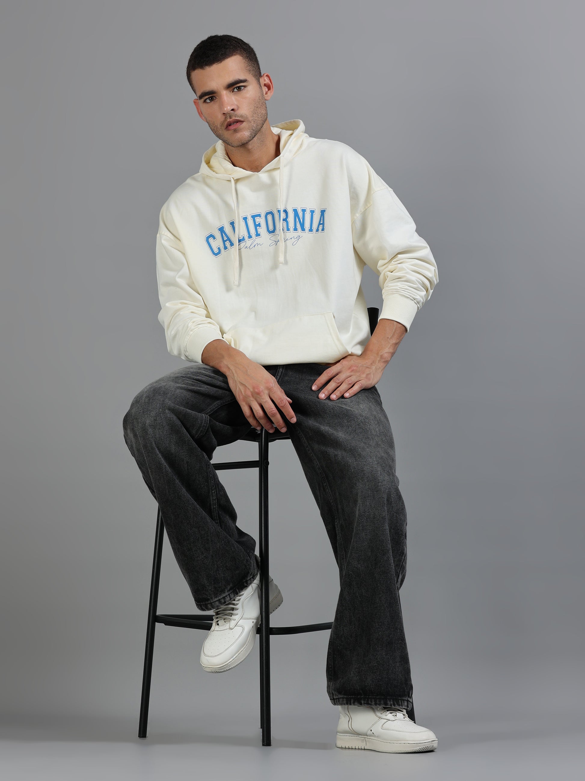 Men Oversized Hoodie Pure Cotton, Off White SILISOUL