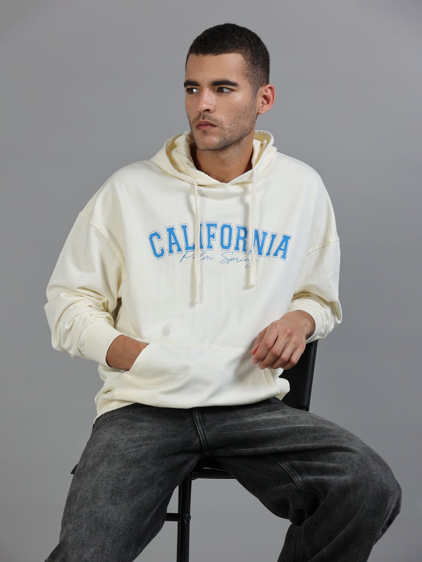 Men Oversized Hoodie Pure Cotton, Off White SILISOUL