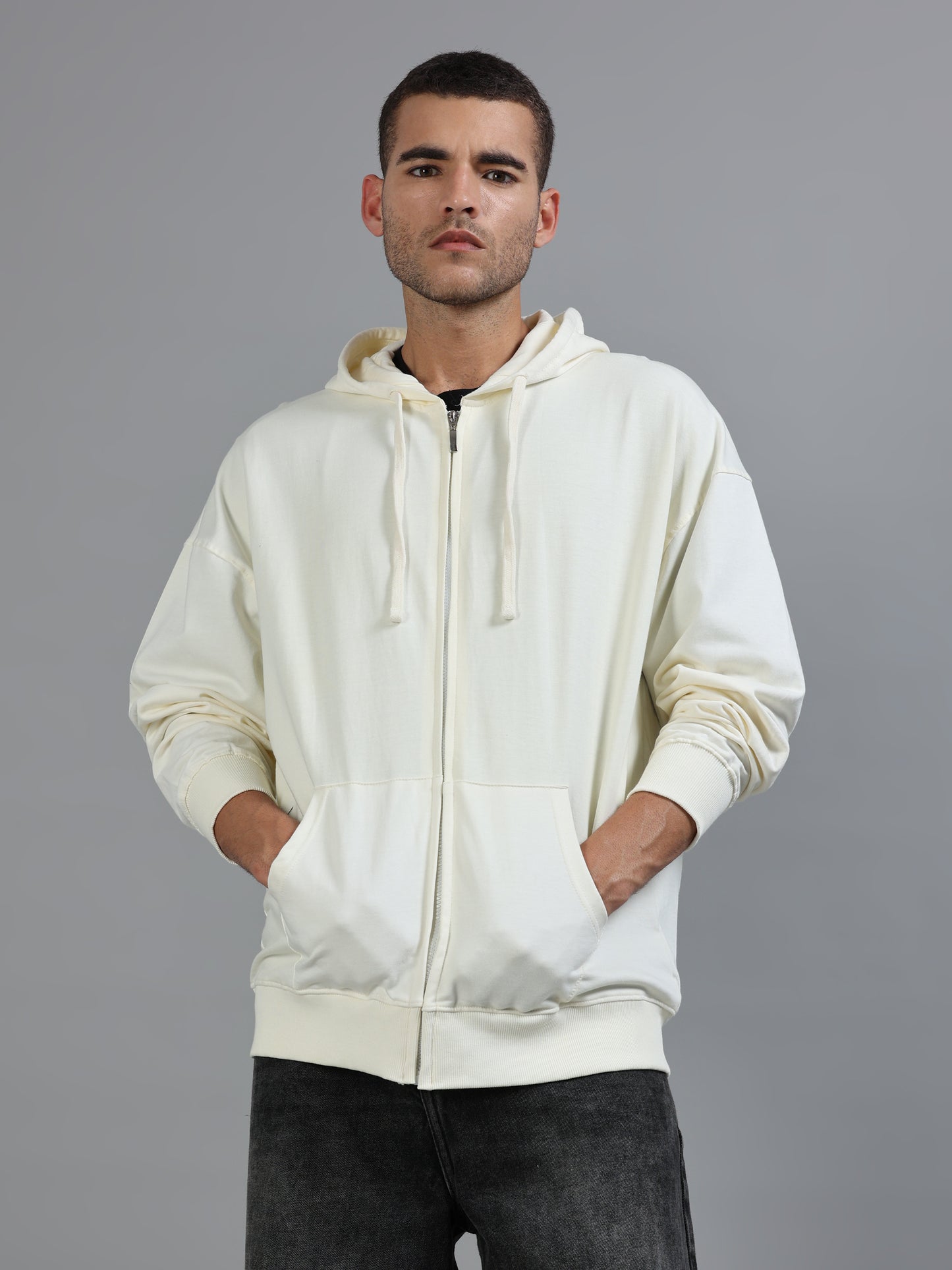 Men Oversized Hoodie Pure Cotton, Off White SILISOUL