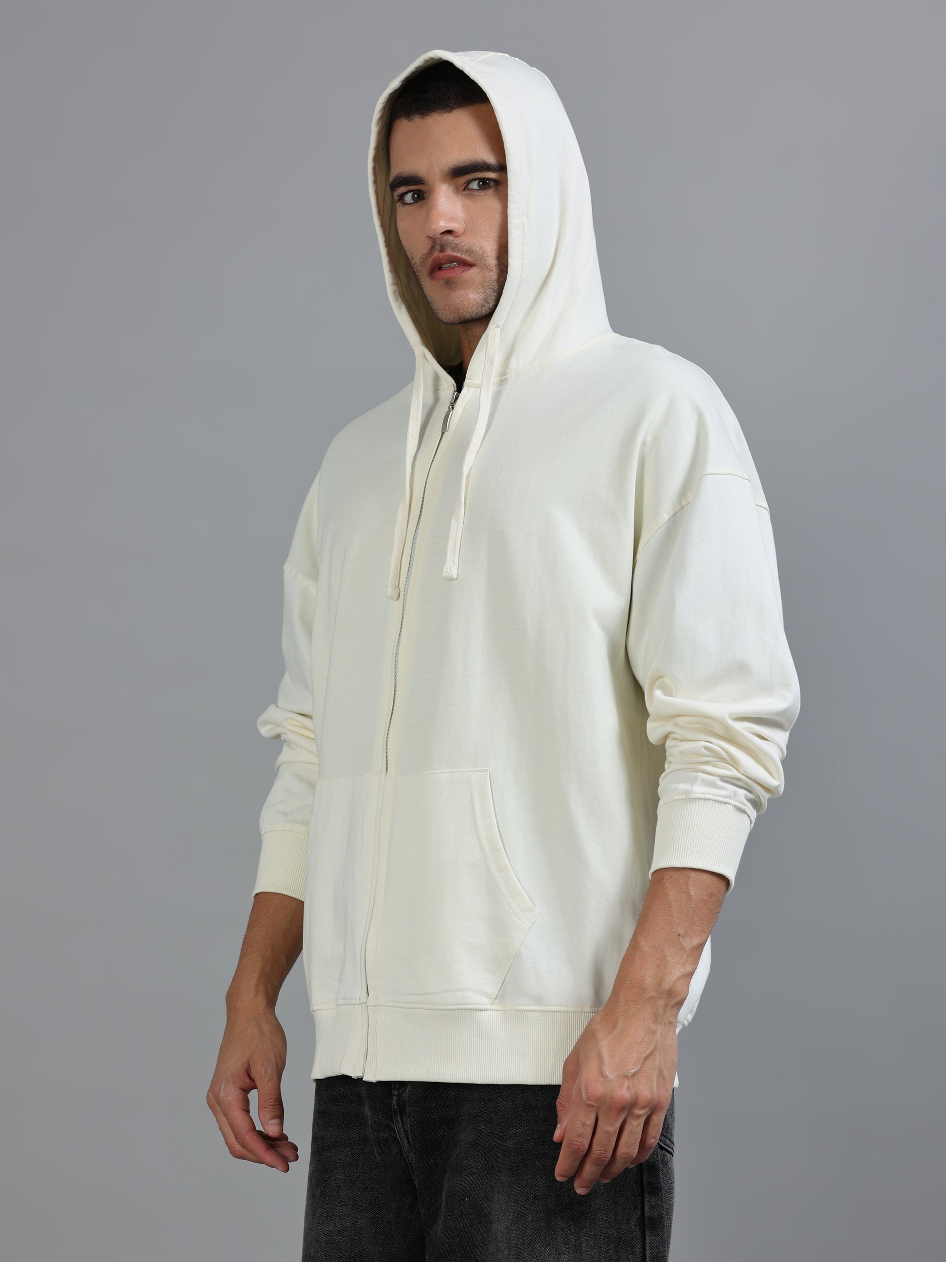 Men Oversized Hoodie Pure Cotton, Off White SILISOUL