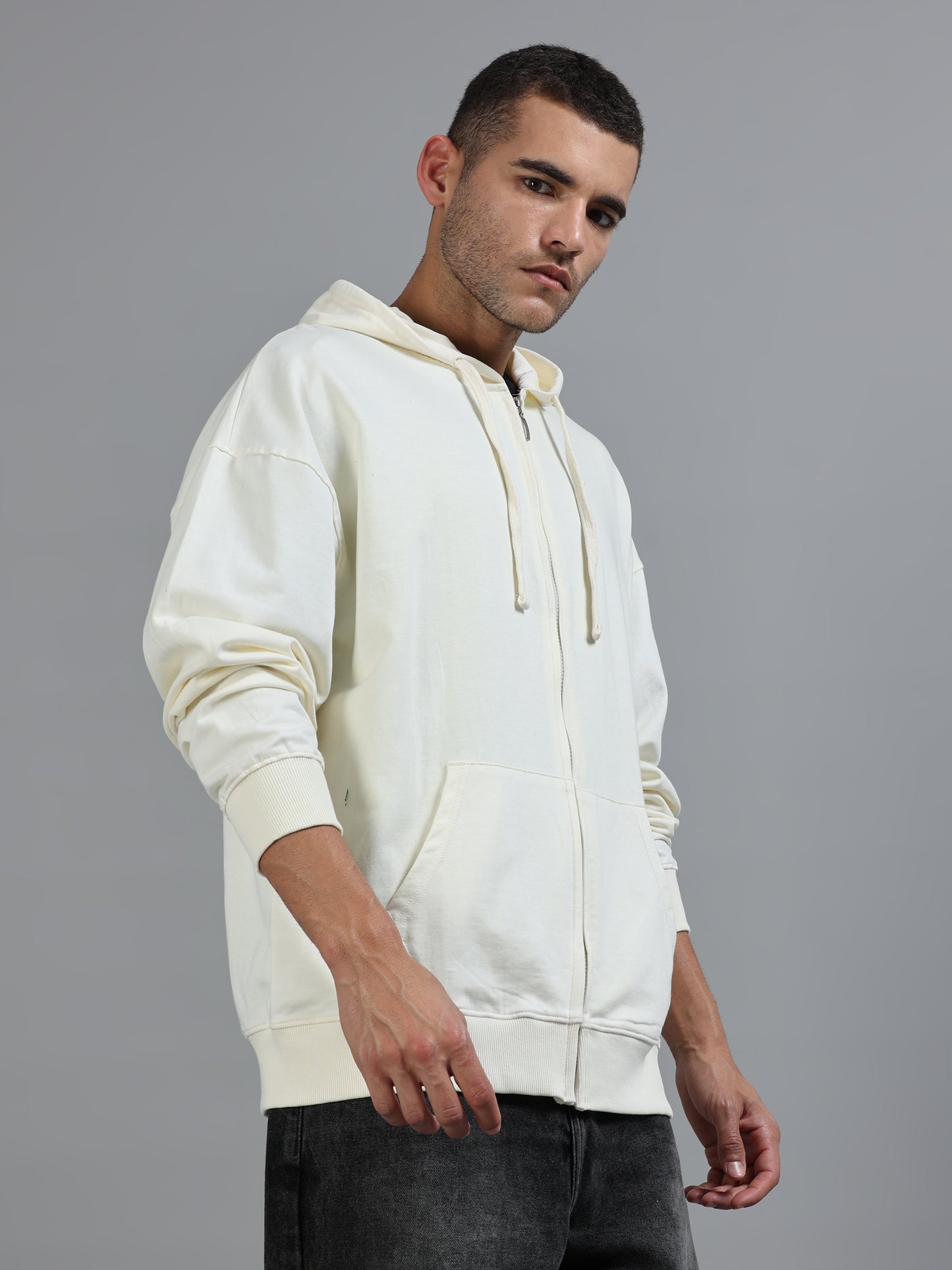 Men Oversized Hoodie Pure Cotton, Off White SILISOUL