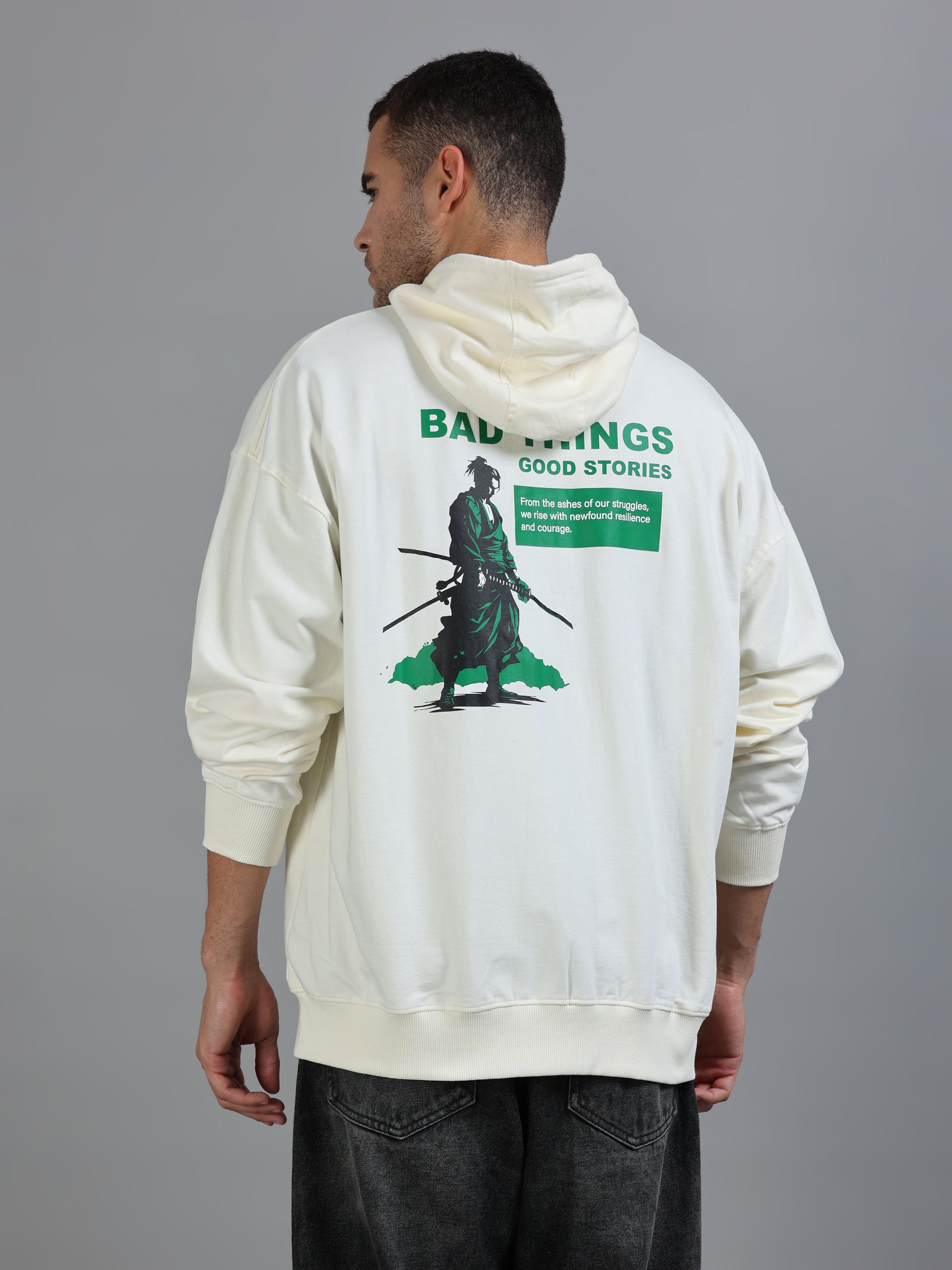 Men Oversized Hoodie Pure Cotton, Off White SILISOUL