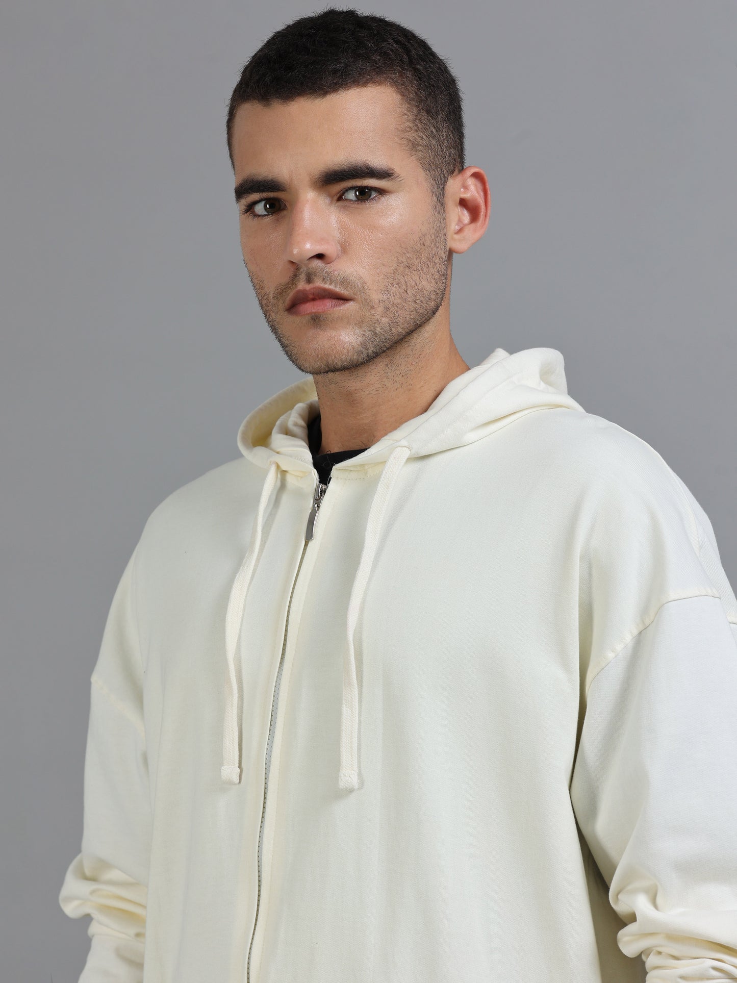 Men Oversized Hoodie Pure Cotton, Off White SILISOUL