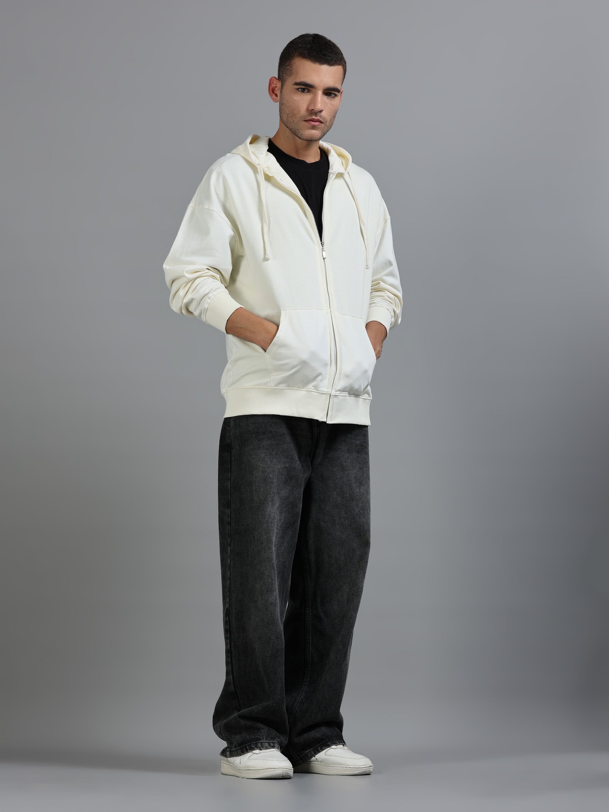 Men Oversized Hoodie Pure Cotton, Off White SILISOUL