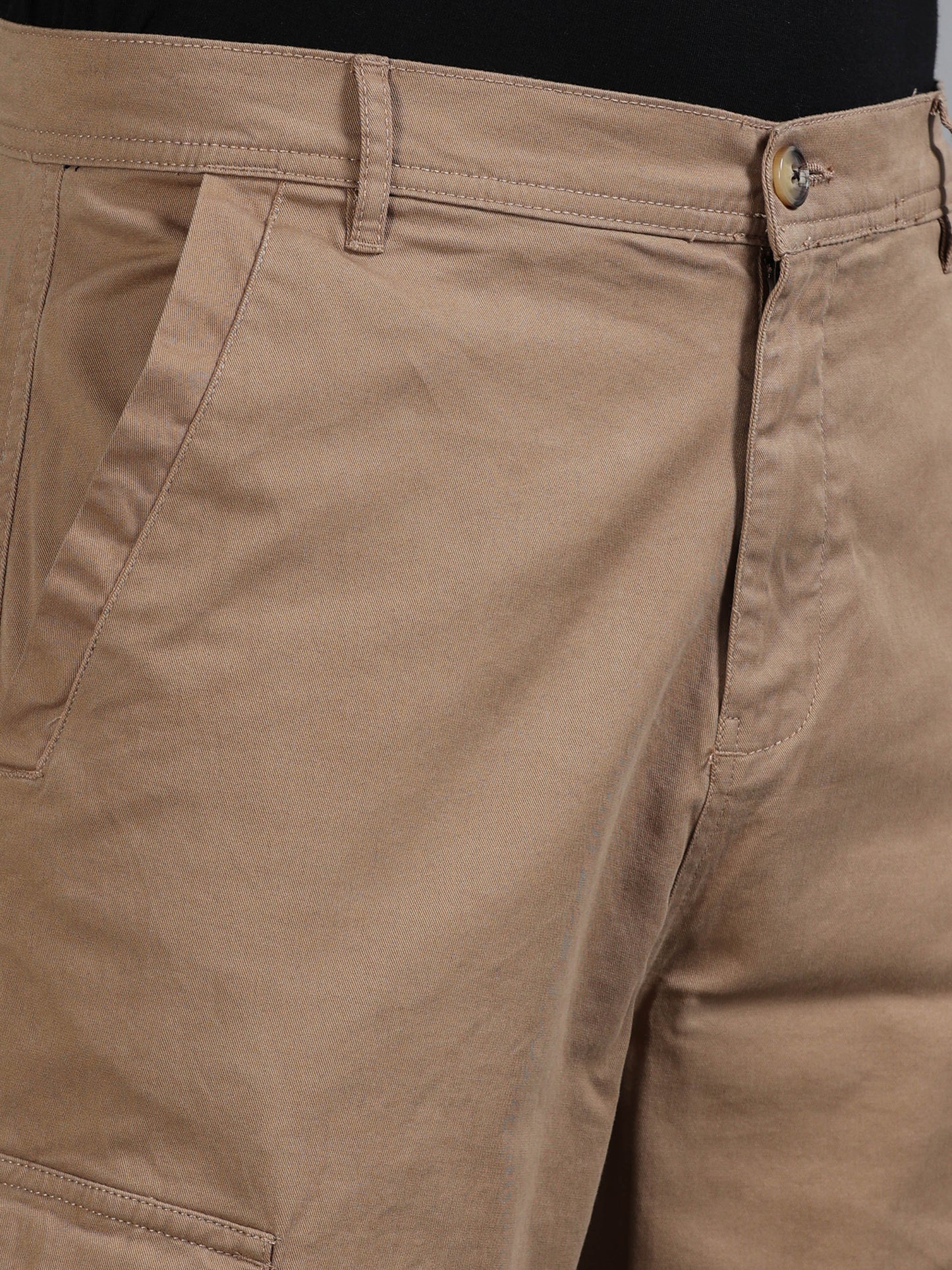 Men Cotton Relaxed Fit Cargo Trousers, Khaki SILISOUL