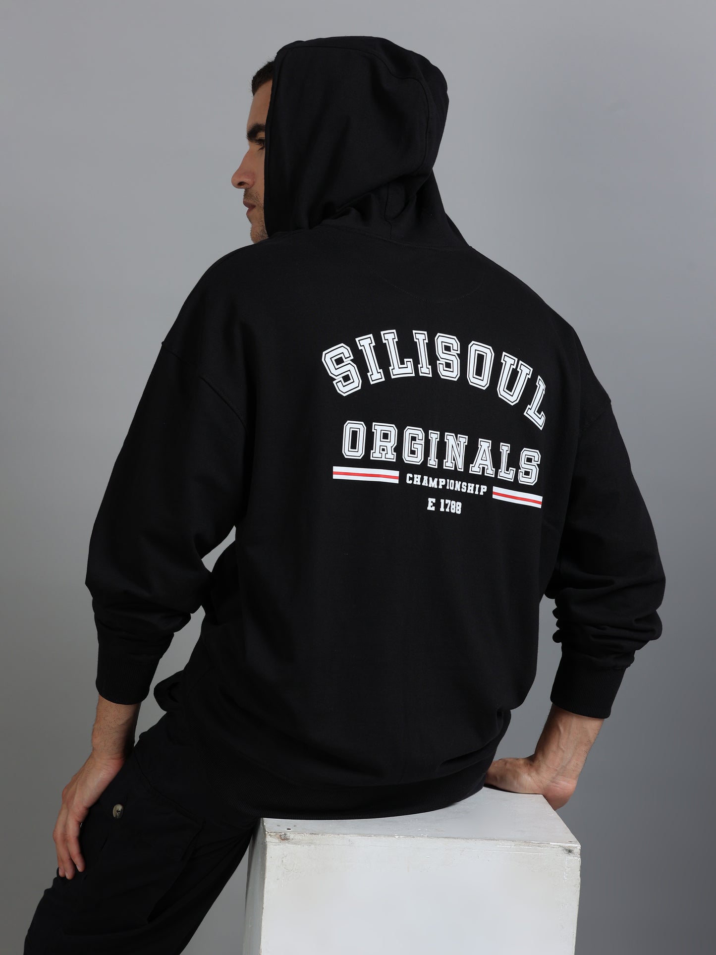 Men Oversized Hoodie Pure Cotton, Black SILISOUL