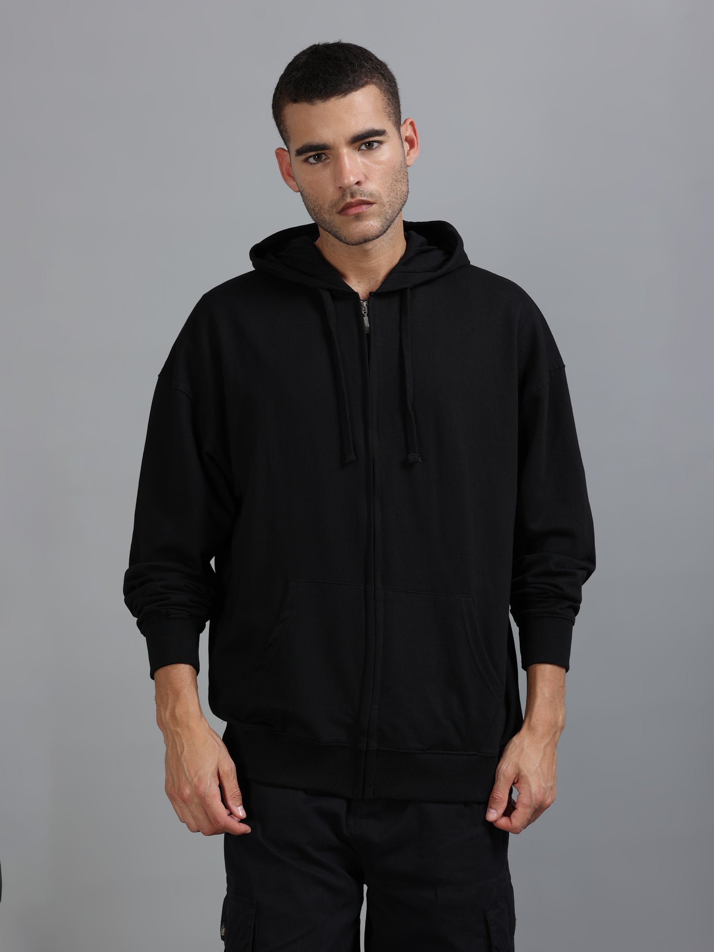 Men Oversized Hoodie Pure Cotton, Black SILISOUL