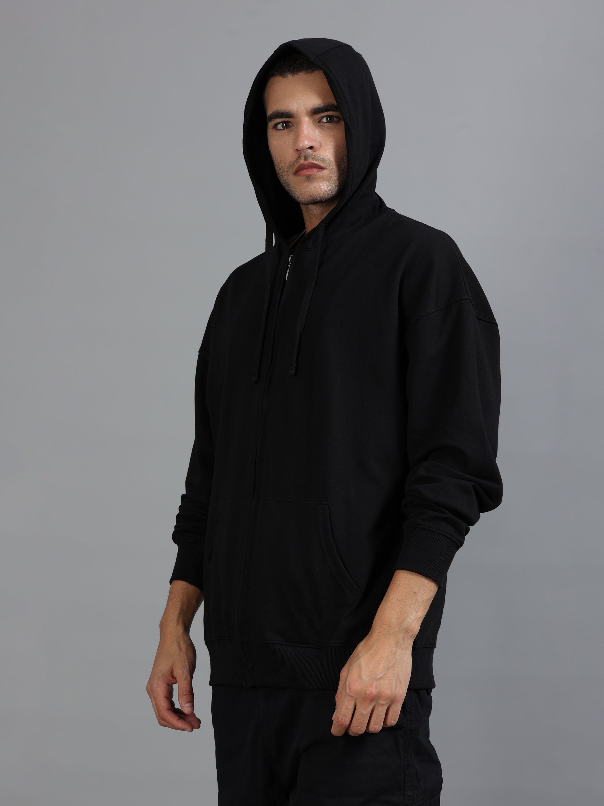 Men Oversized Hoodie Pure Cotton, Black SILISOUL