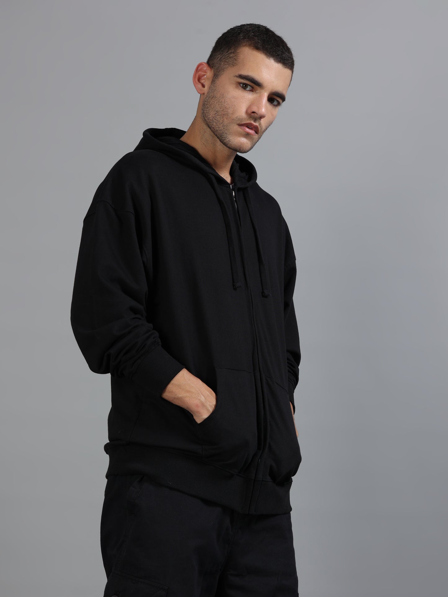 Men Oversized Hoodie Pure Cotton, Black SILISOUL